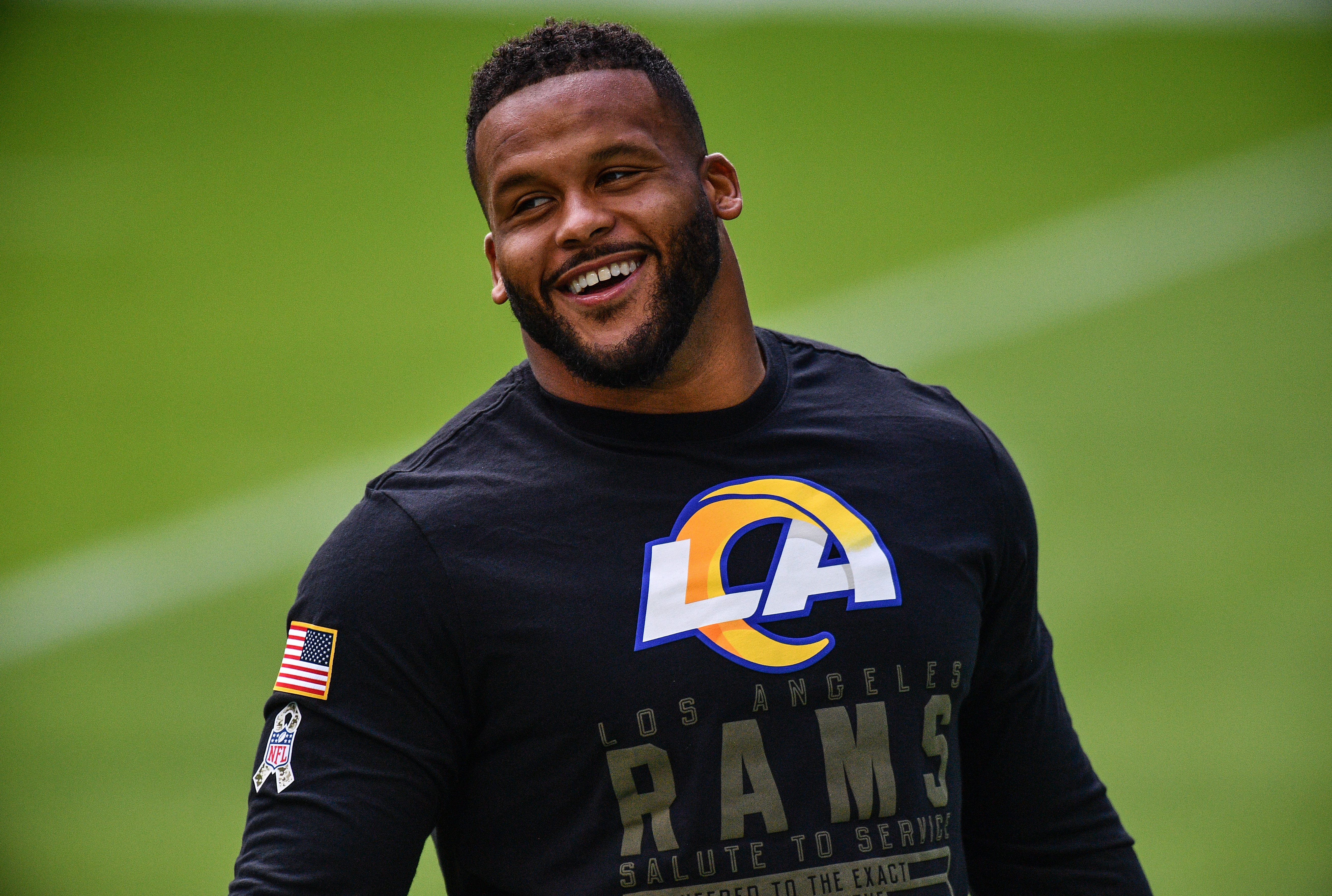 Aaron Donald of the Los Angeles Rams before a game