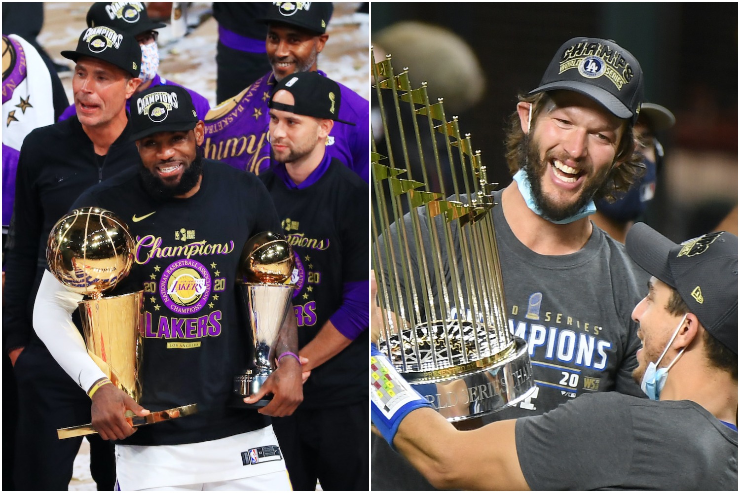 LeBron James and the Lakers and Clayton Kershaw and the Dodgers brought championship trophies to LA in 2020 -- and it wasn't the first time those teams won titles in the same year.