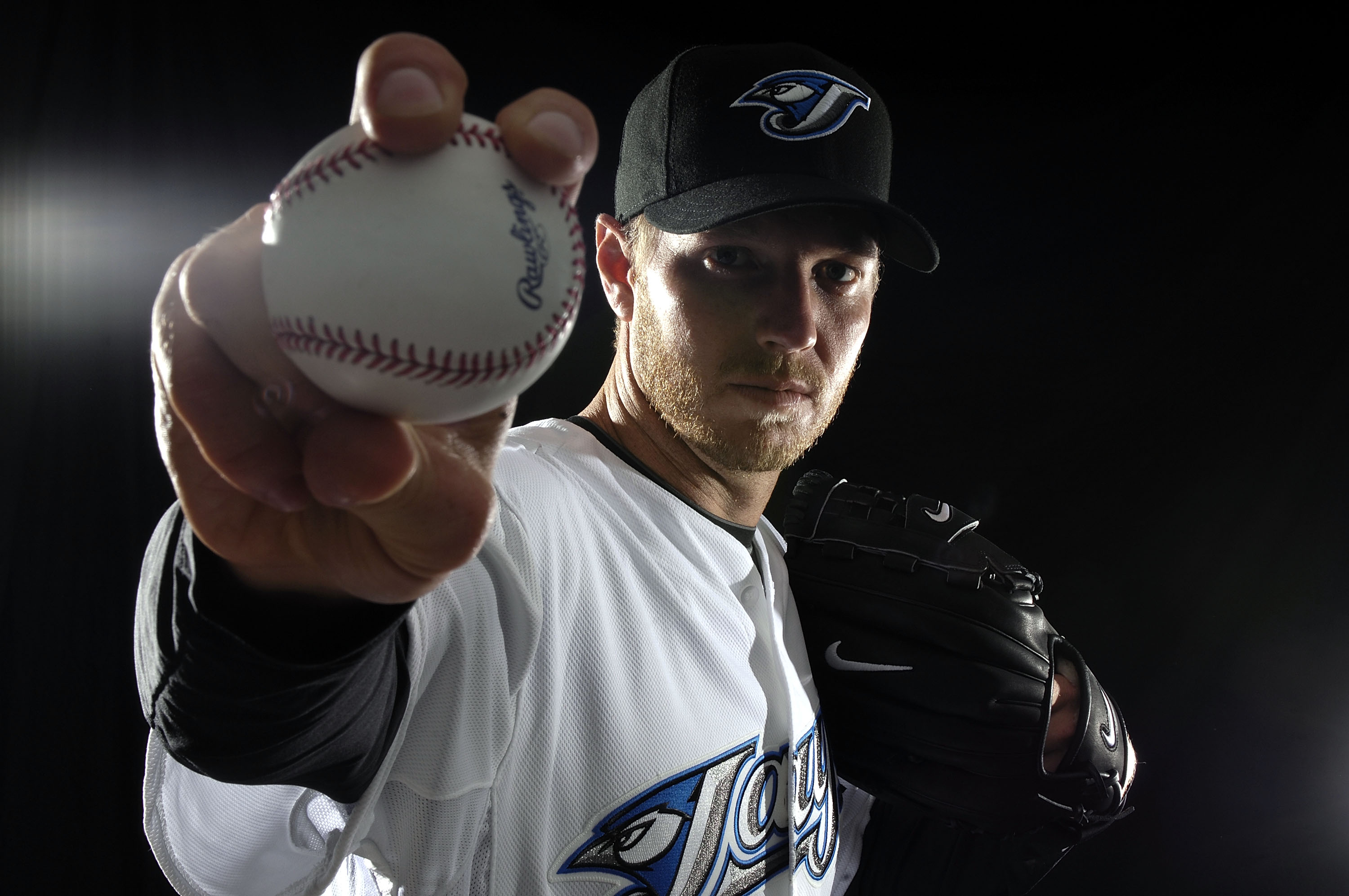 Pitcher Roy Halladay of the Toronto Blue Jays poses for a photo on media day in 2008