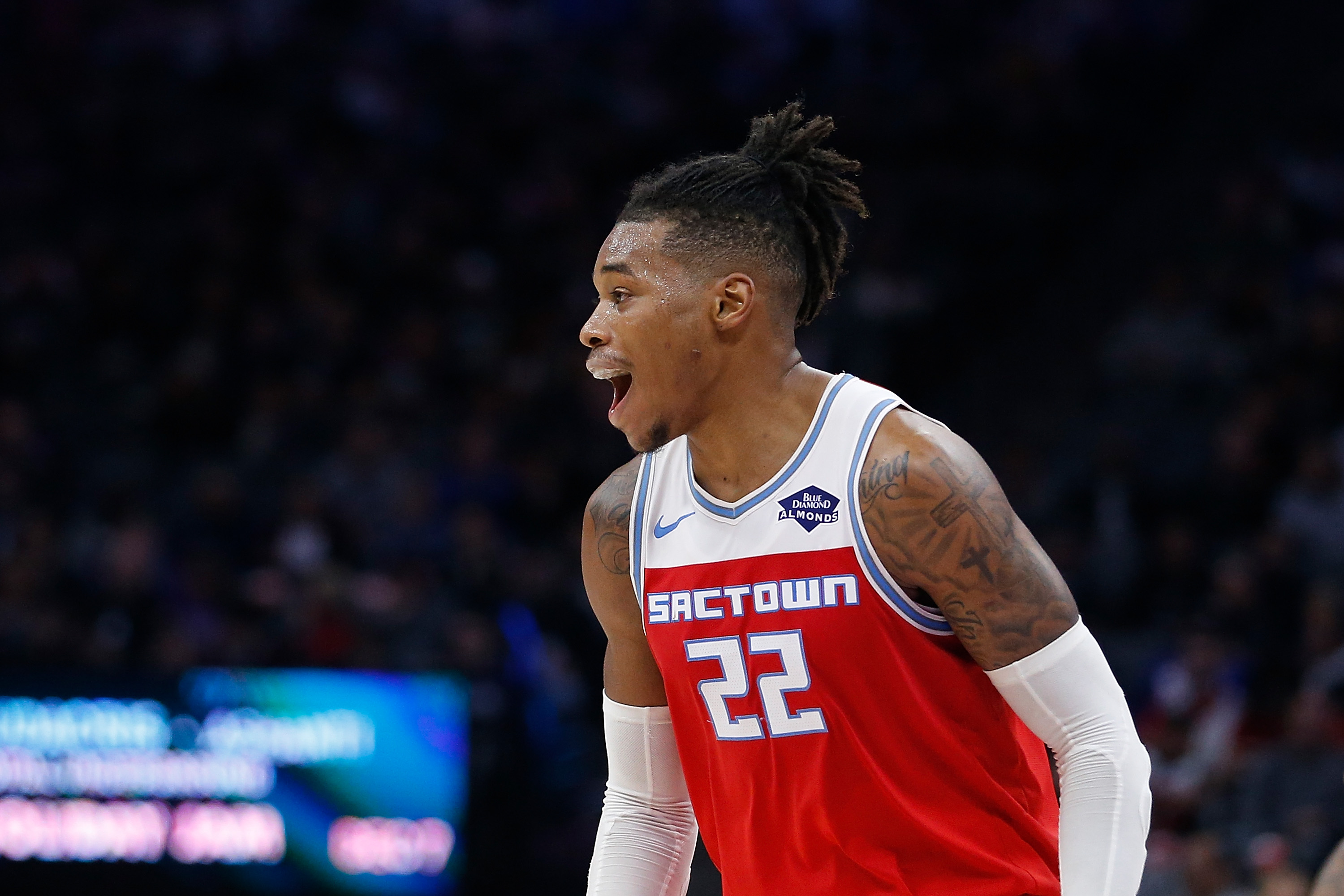 Richaun Holmes of the Sacramento Kings looks on during a game