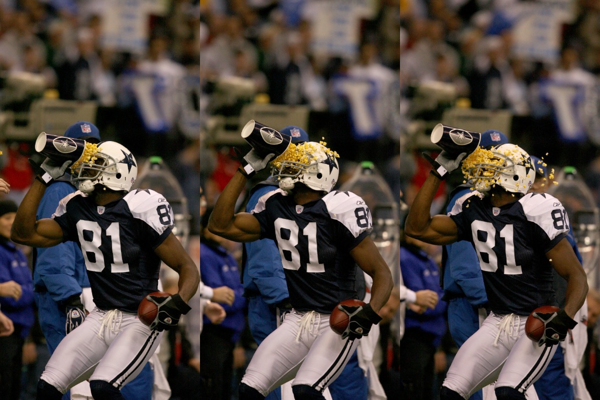 The famous image of former Dallas Cowboys star Terrell Owens celebrating a touchdown with popcorn is 13 years old. It happened on Nov. 29, 2007.