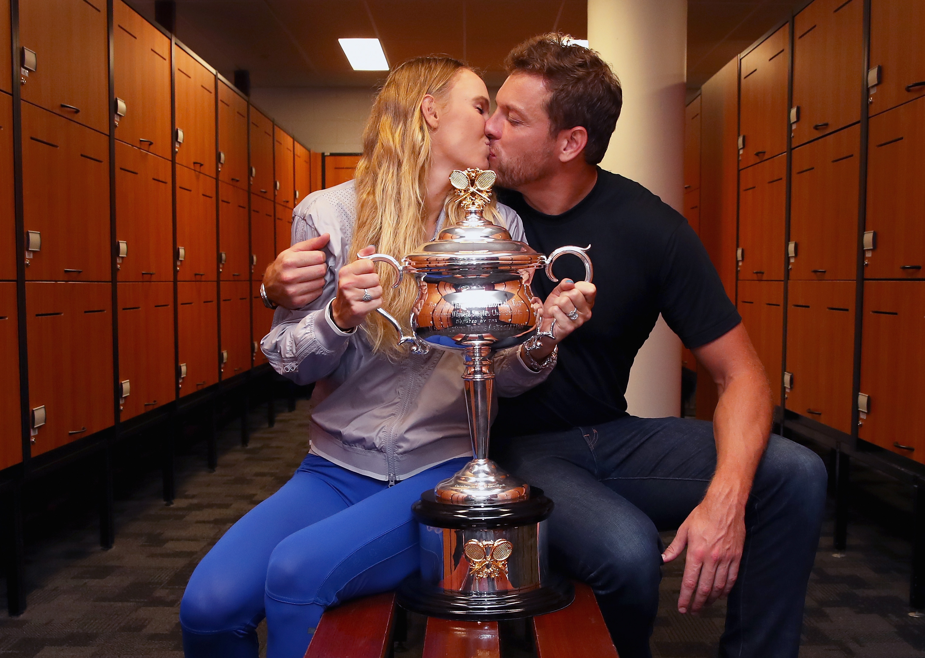 David Lee and Caroline Wozniacki at the 2018 Australian Open