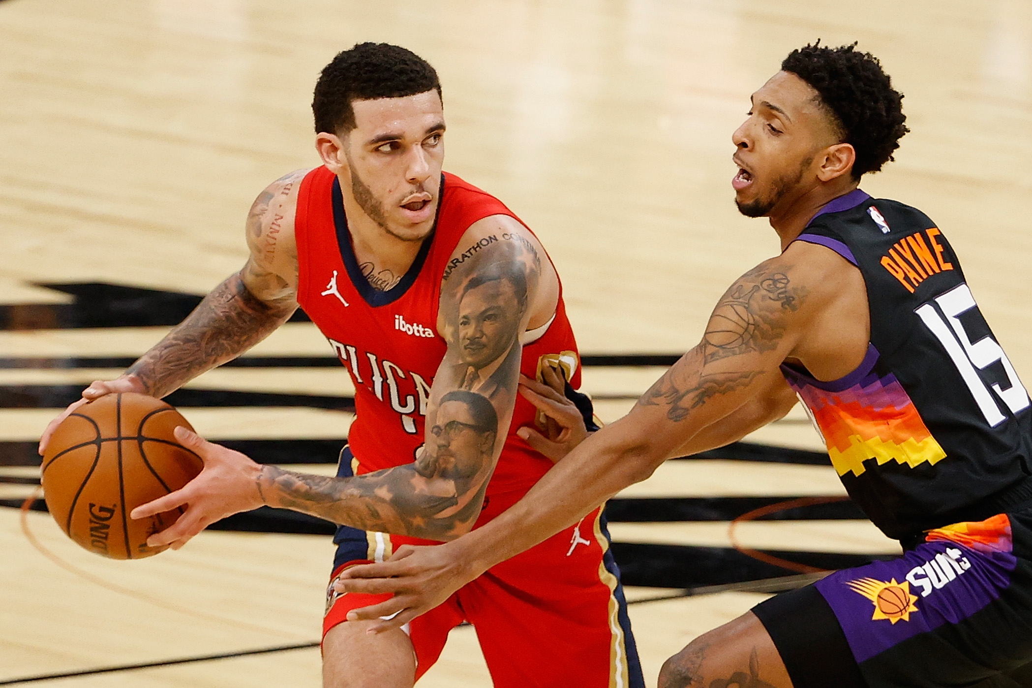 Lonzo Ball New Orleans Pelicans Unsigned Dribbling vs. LaMelo Photograph