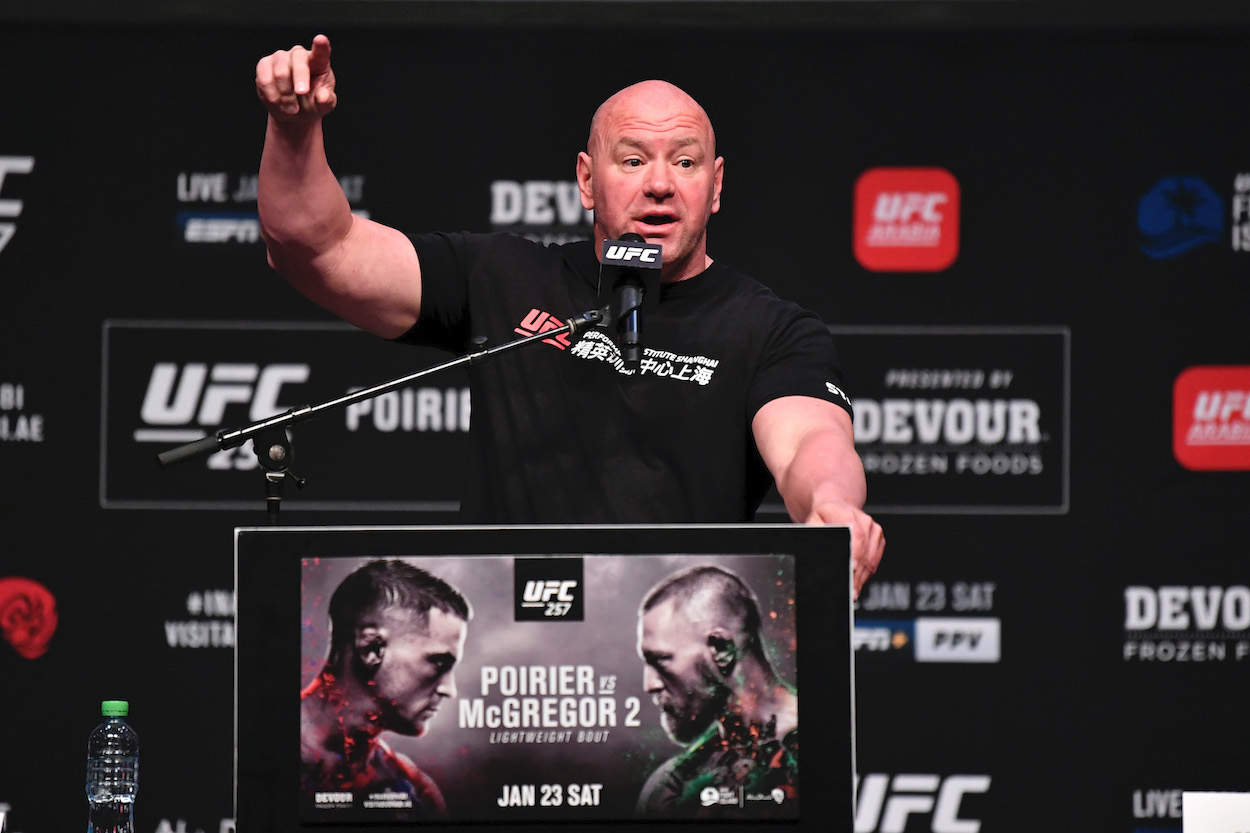 UFC President Dana White interacts with media during the UFC 257