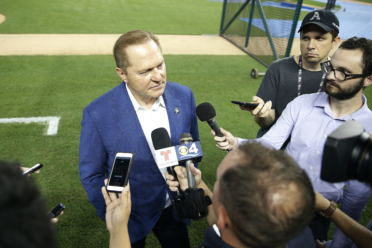 Agent Scott Boras prior to a game between the Miami Marlins and the New York Mets