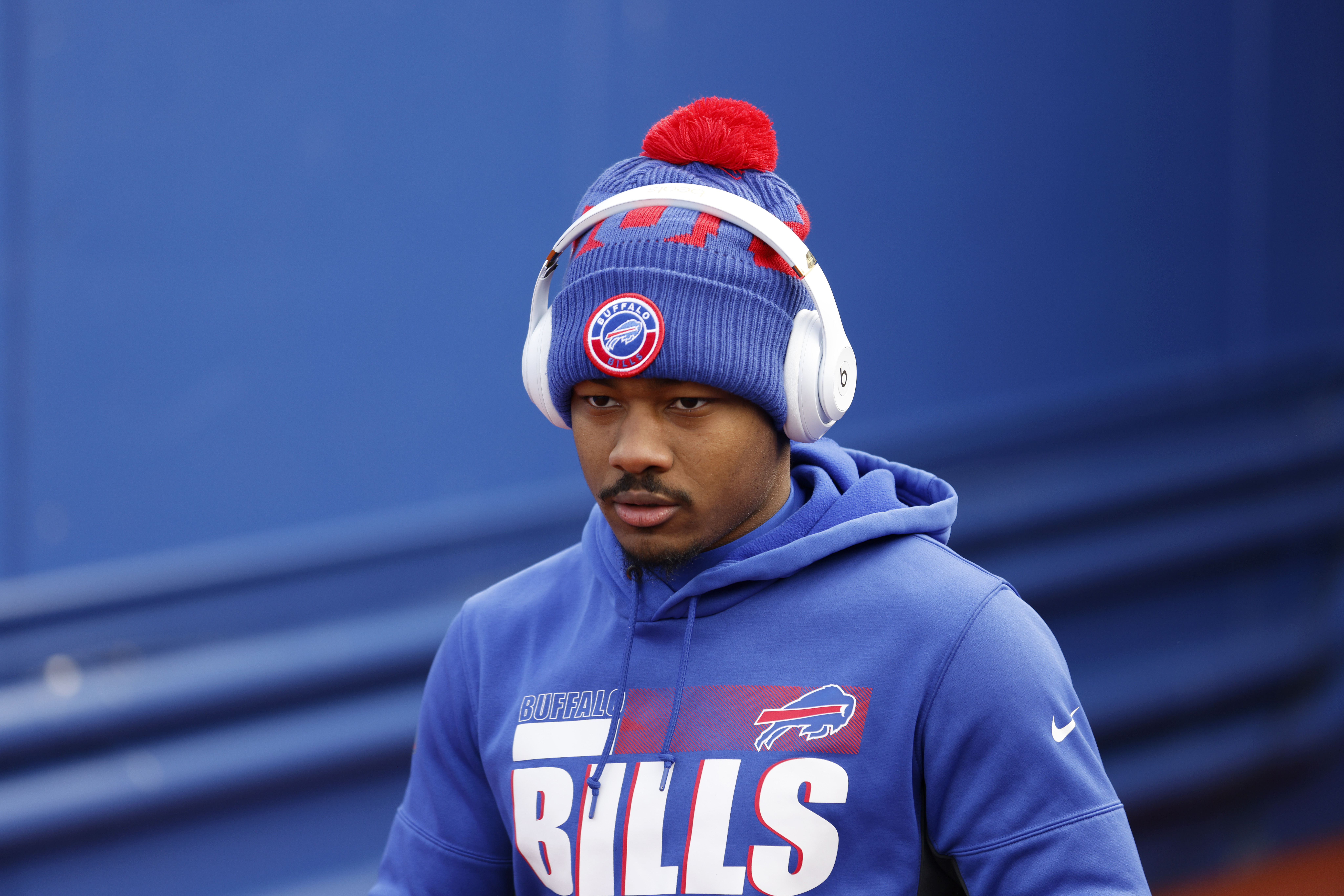 Stefon Diggs of the Buffalo Bills walks to the field prior to a 2021 AFC Wild Card playoff game