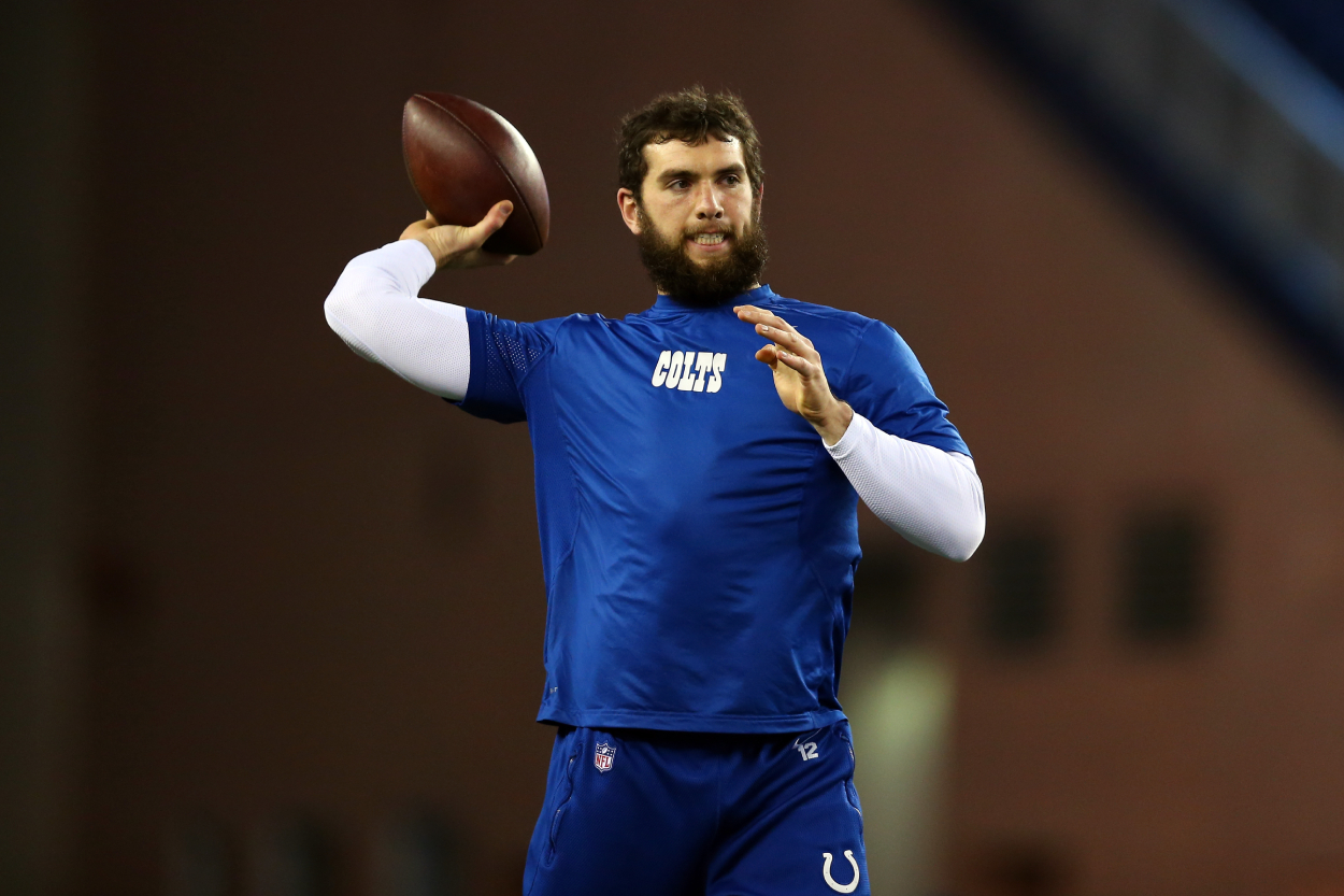 Andrew Luck warms up before a Colts game