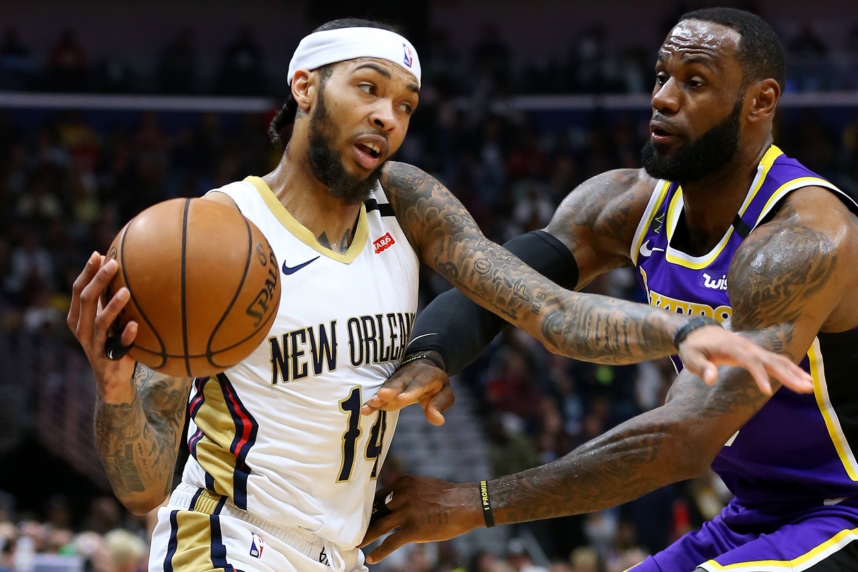 Brandon Ingram and LeBron James battle in a 2020 matchup between the Pelicans and Lakers