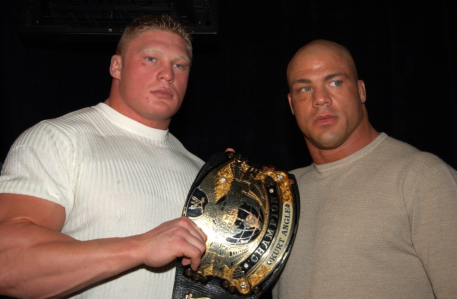 Brock Lesnar and Kurt Angle had arranged to have the WWE title change hands at WrestleMania 19.| Theo Wargo/WireImage