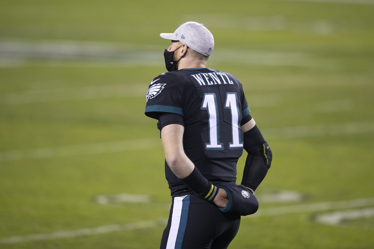 Carson Wentz walks off the field for the Philadelphia Eagles