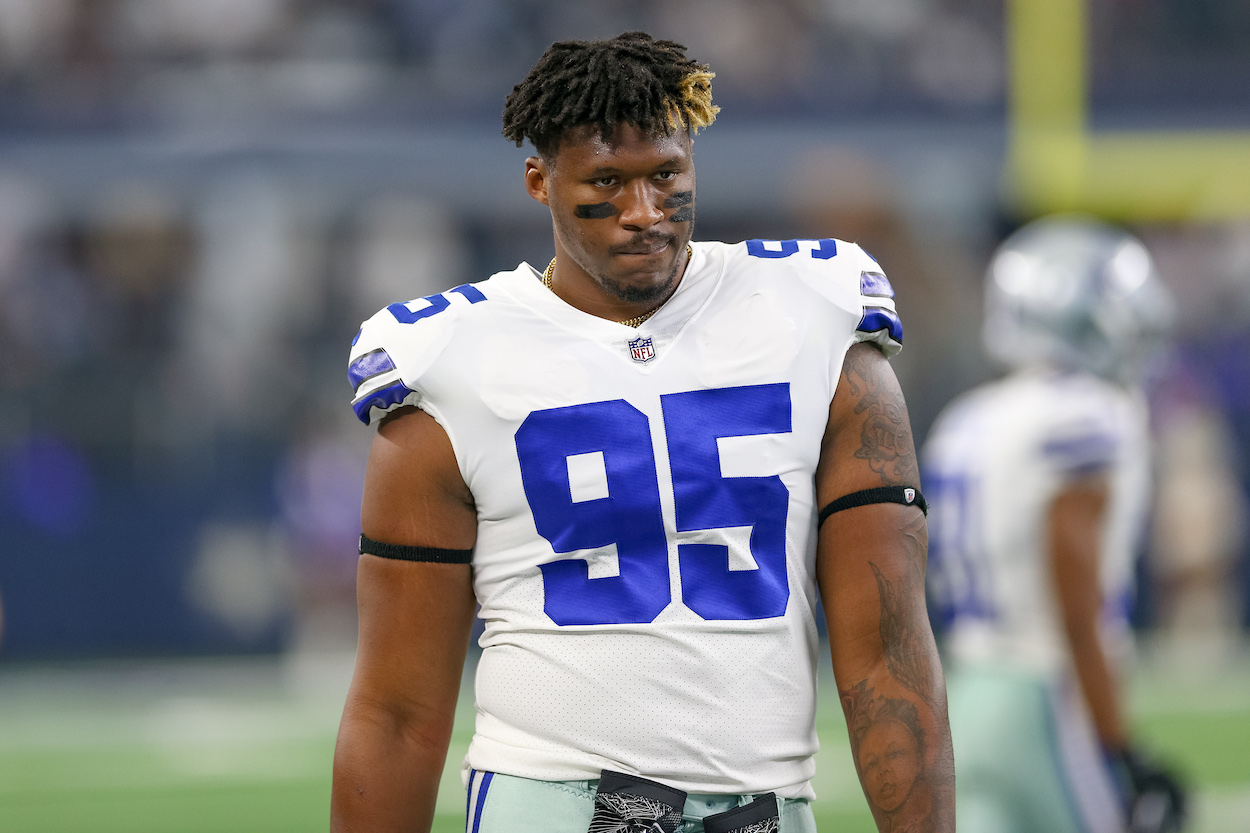 Former Dallas Cowboys DE David Irving leaves the field during a game against the Jacksonville Jaguars