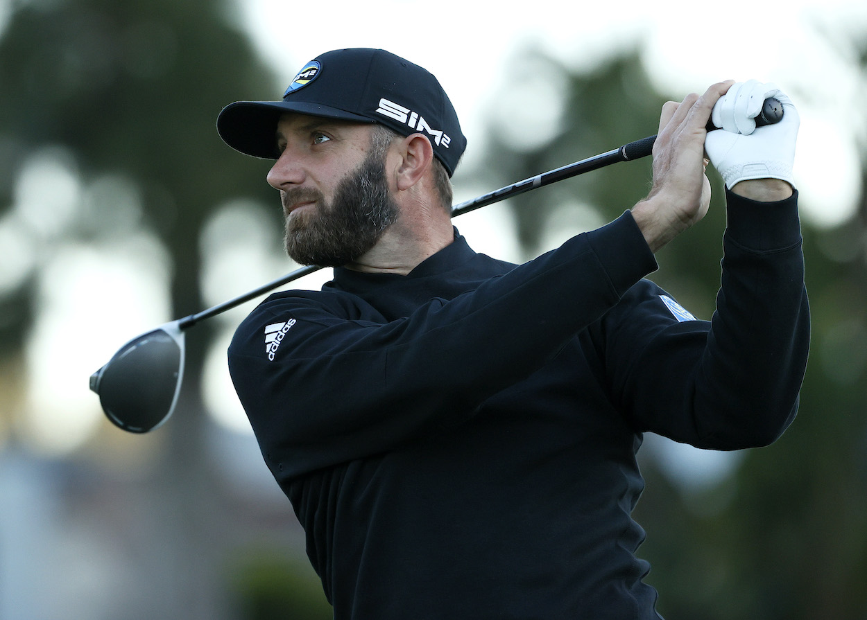 Dustin Johnson plays a practice round at the Genesis Invitational