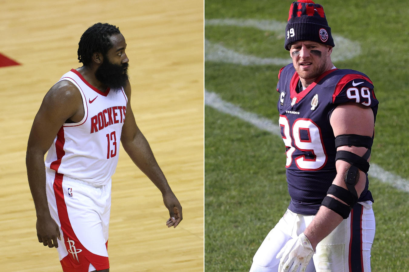 James Harden, formerly of the Houston Rockets (left) & J.J. Watt, formerly of the Houston Texans (right)