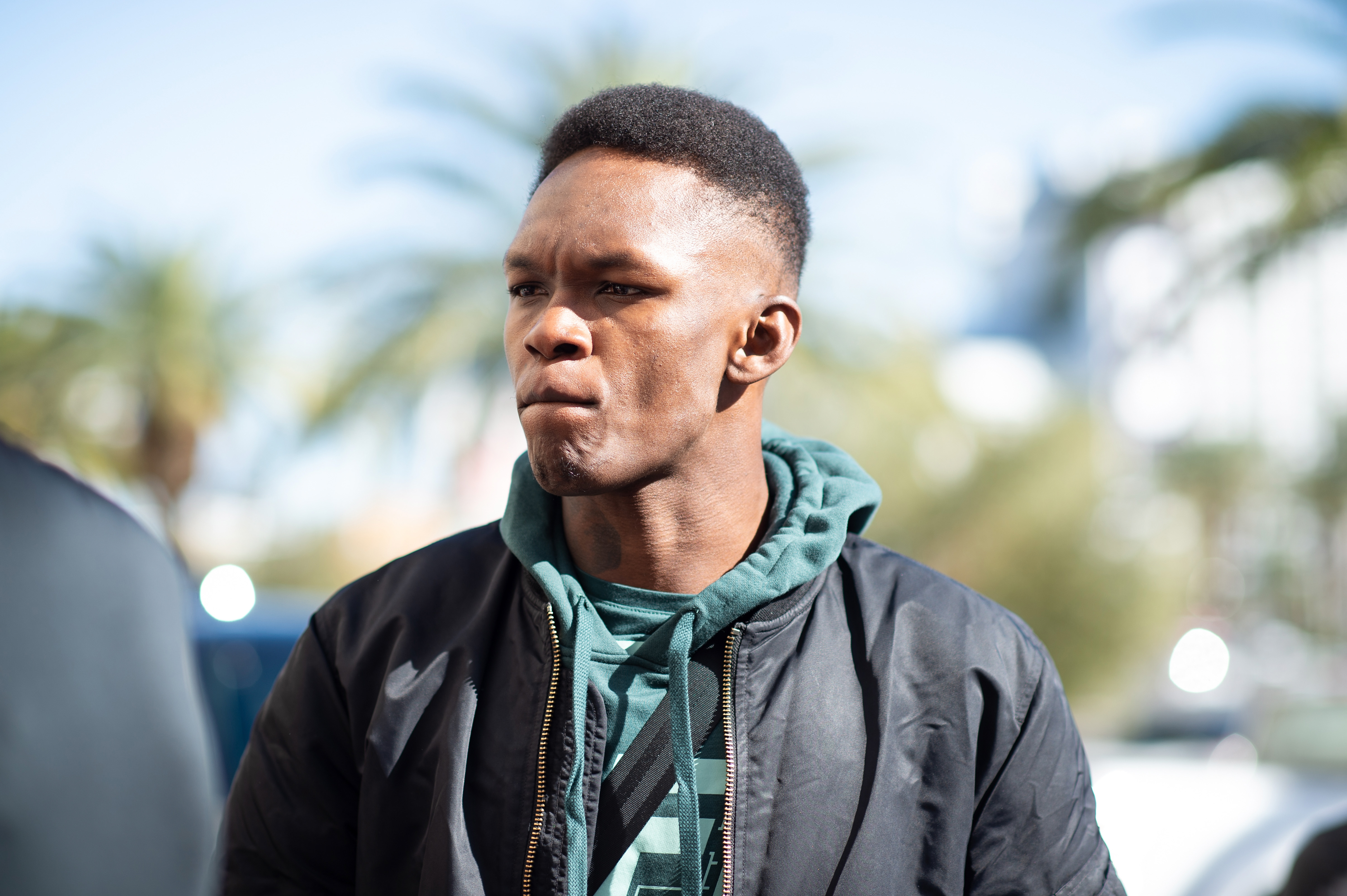 Israel Adesanya arrives to the UFC 248 Open Workouts in 2020