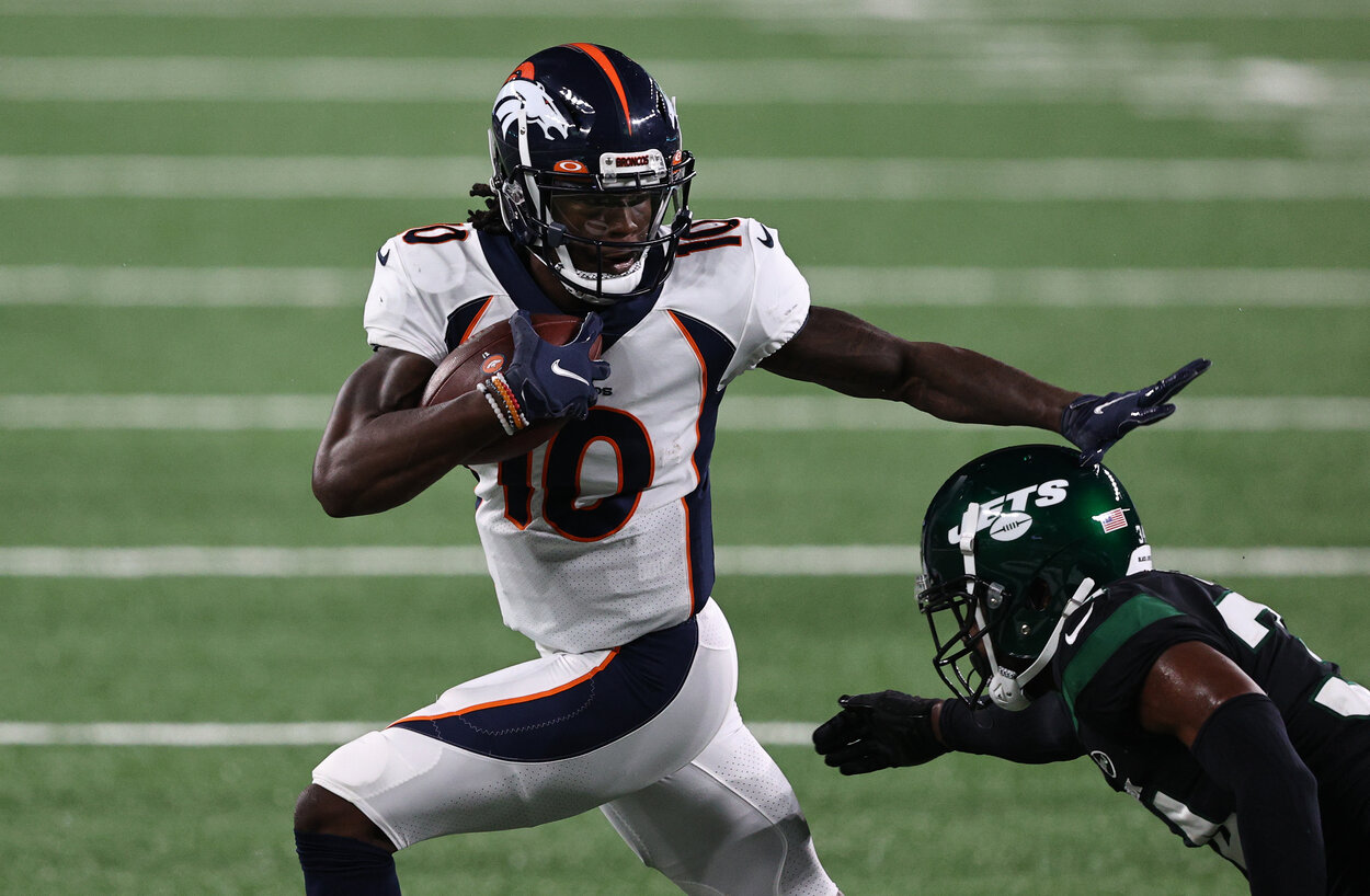 Denver Broncos receiver Jerry Jeudy during a 2020 game.