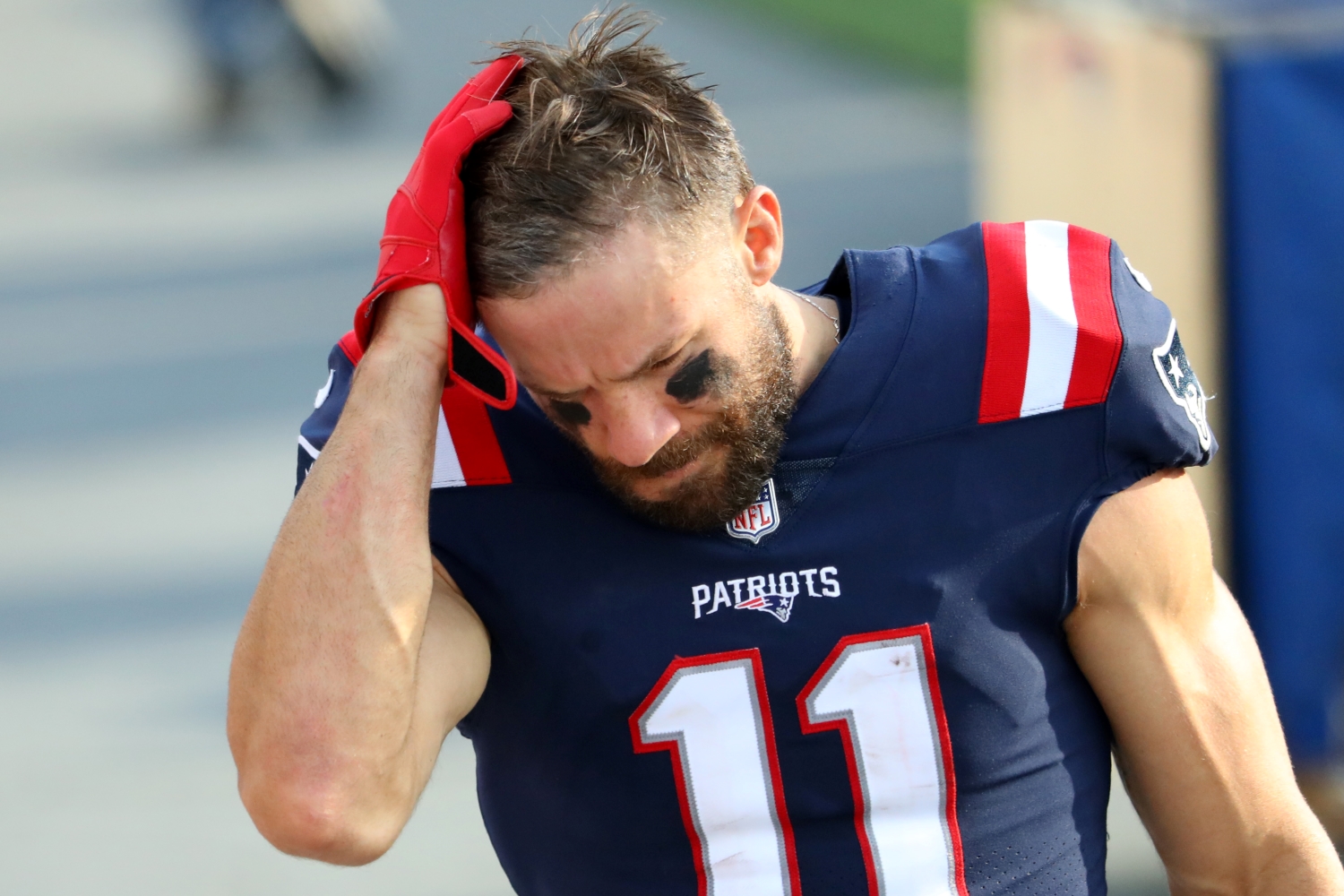 Julian Edelman of the New England Patriots looks on after the game against the Denver Broncos.