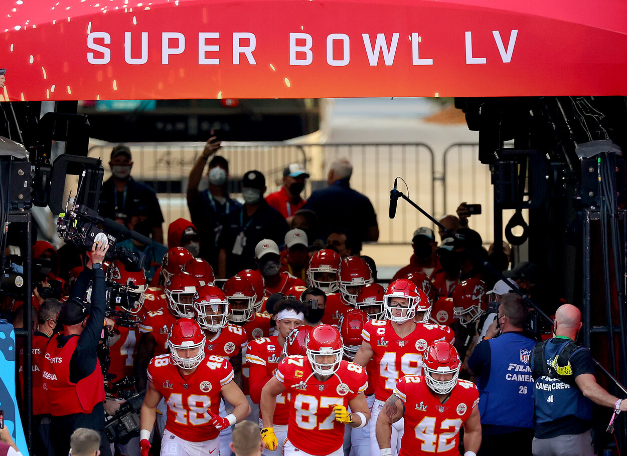 TAMPA, FLORIDA - FEBRUARY 07: The Kansas City Chiefs take the field before playing against the Tampa Bay Buccaneers in Super Bowl LV at Raymond James Stadium on February 07, 2021 in Tampa, Florida. (Photo by Kevin C. Cox/Getty Images)