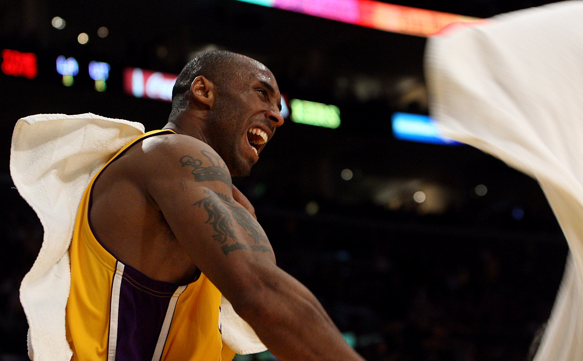 Kobe Bryant yells with enthusiasm in 2010
