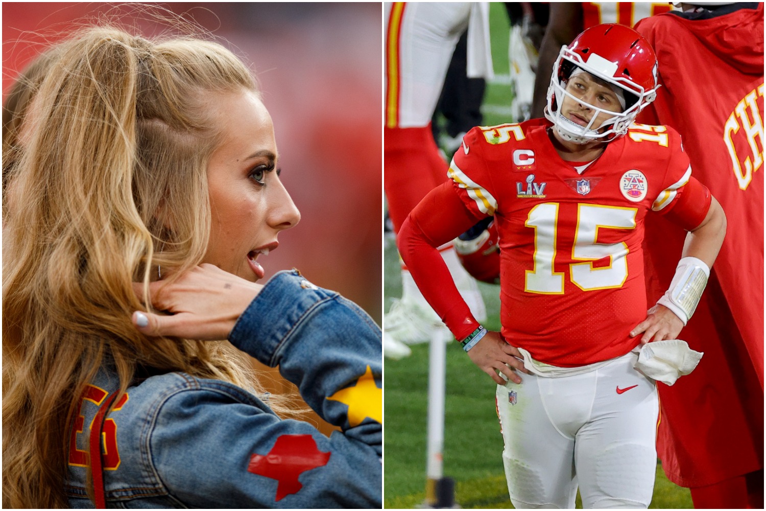 Side by side of Brittany Matthews and her fiance Patrick Mahomes of the Kansas City Chiefs