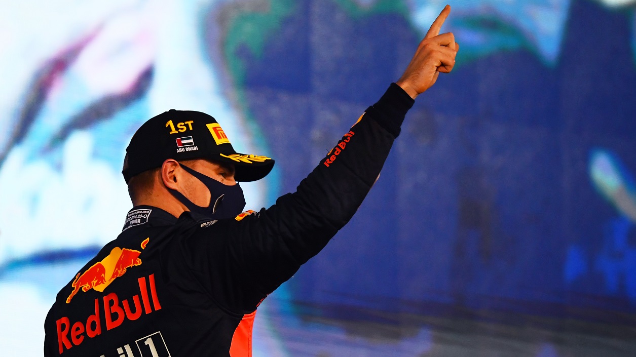 Max Verstappen celebrates his win at the 2020 Abu Dhabi Grand Prix