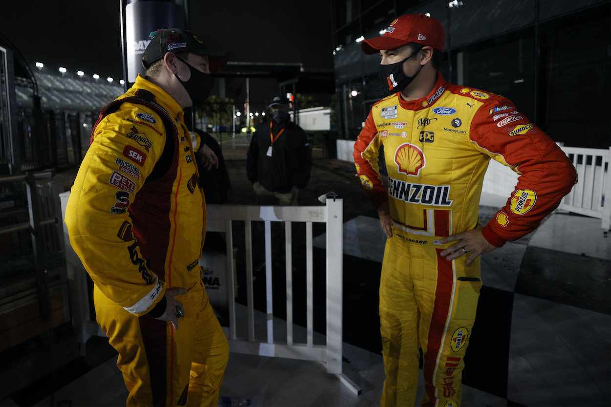 NASCAR's Michael McDowell and Joey Logano talk after the 2021 Daytona 500