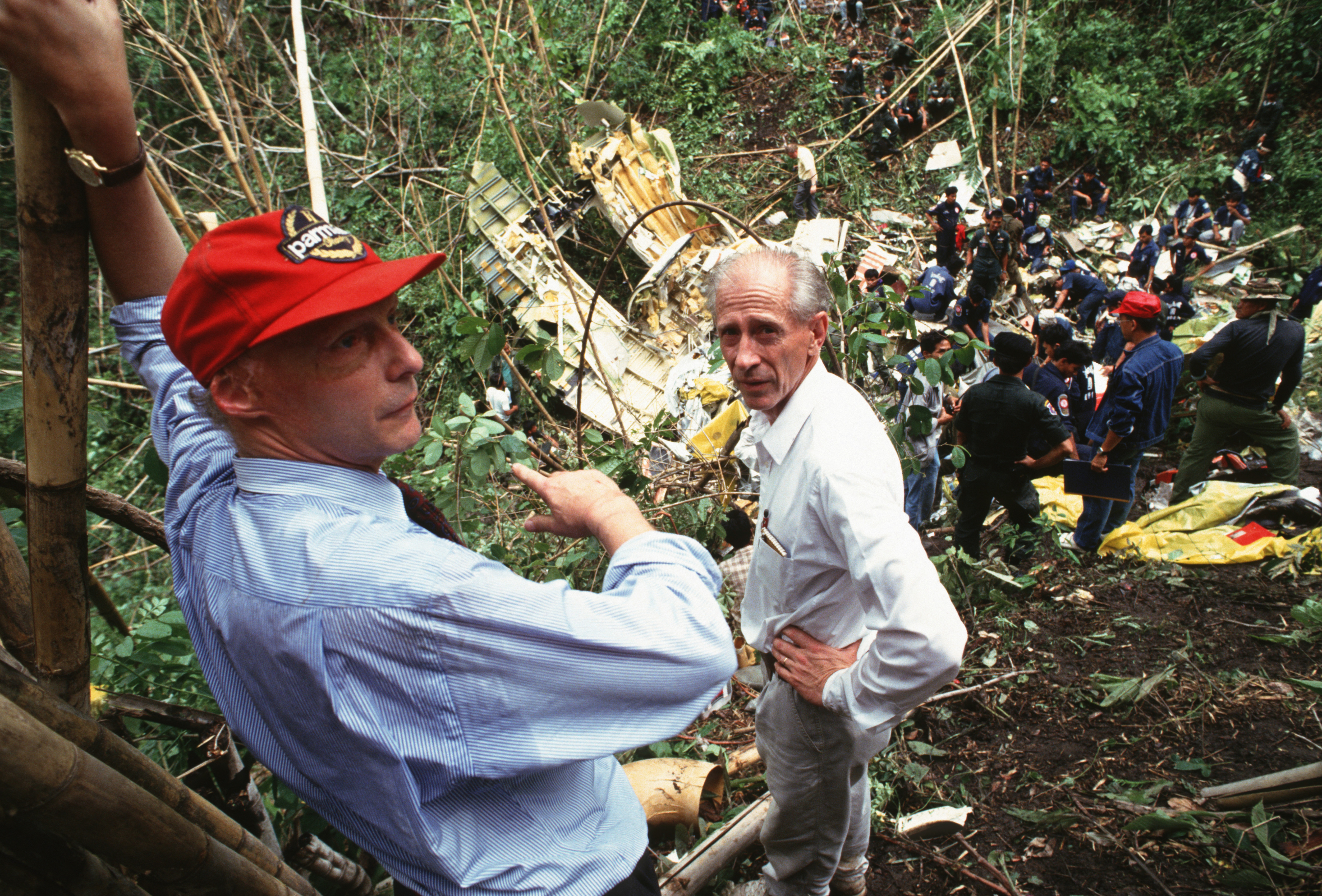 Formula 1 driver Nicki Lauda visits the plane crash site