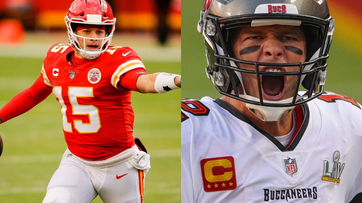 Patrick Mahomes looks to pass against the Browns while Tom Brady gets ready for Super Bowl 55.