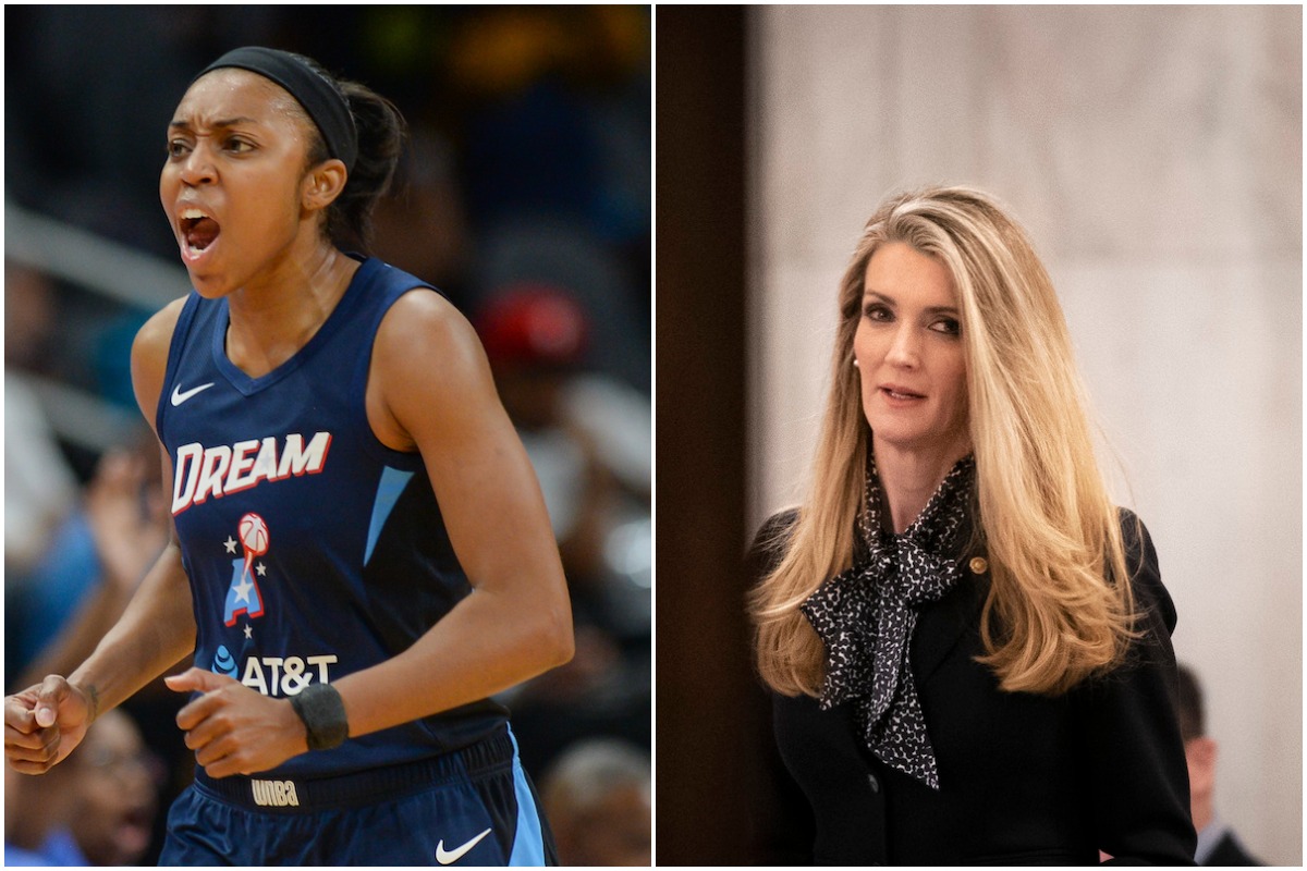 Former Atlanta Dream player Renee Montgomery and former Atlanta Dream owner Kelly Loeffler