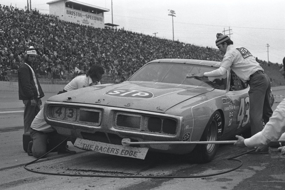 Richard Petty makes a pit stop in 1975