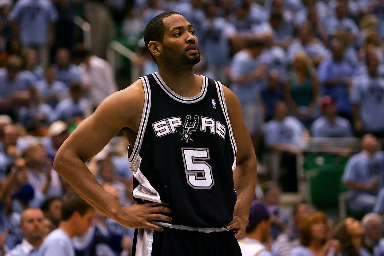 San Antonio Spurs forward Robert Horry looks on during a playoff game against the Utah Jazz