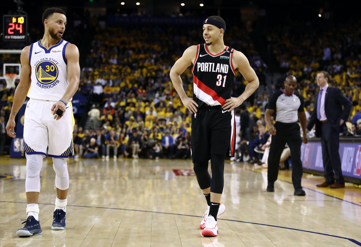 Brothers Steph Curry and Seth Curry face off with the Golden State Warriors and Portland Trail Blazers