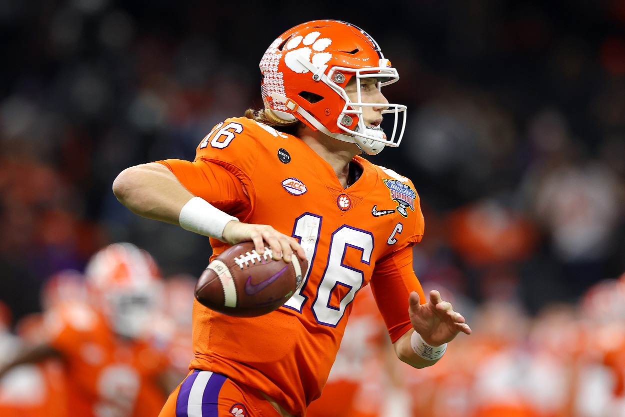 Clemson QB Trevor Lawrence sets up to pass in the 2021 Sugar Bowl