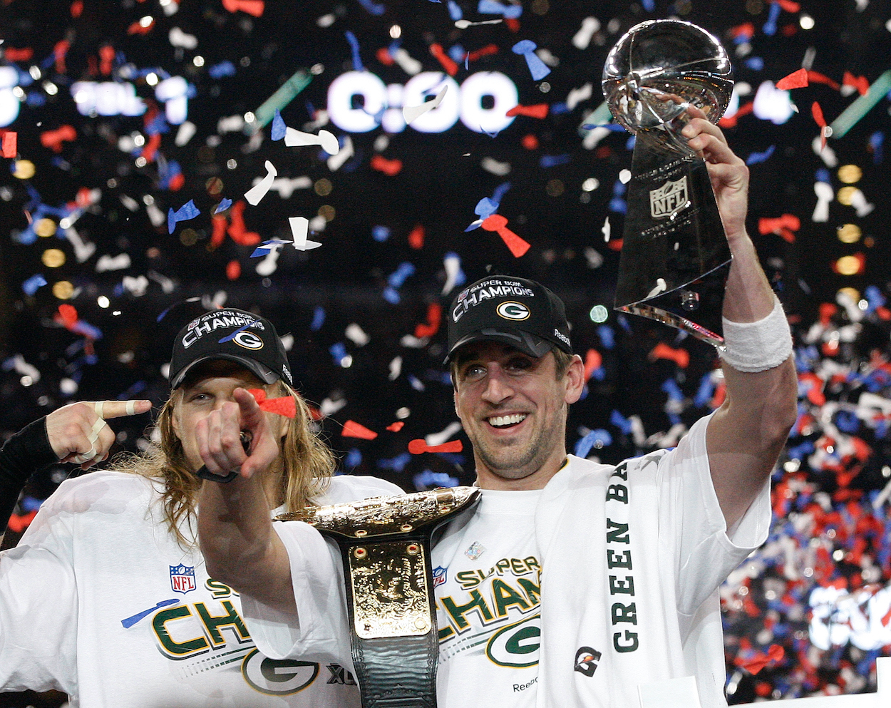 Aaron Rodgers celebrates winning the Super Bowl in 2011