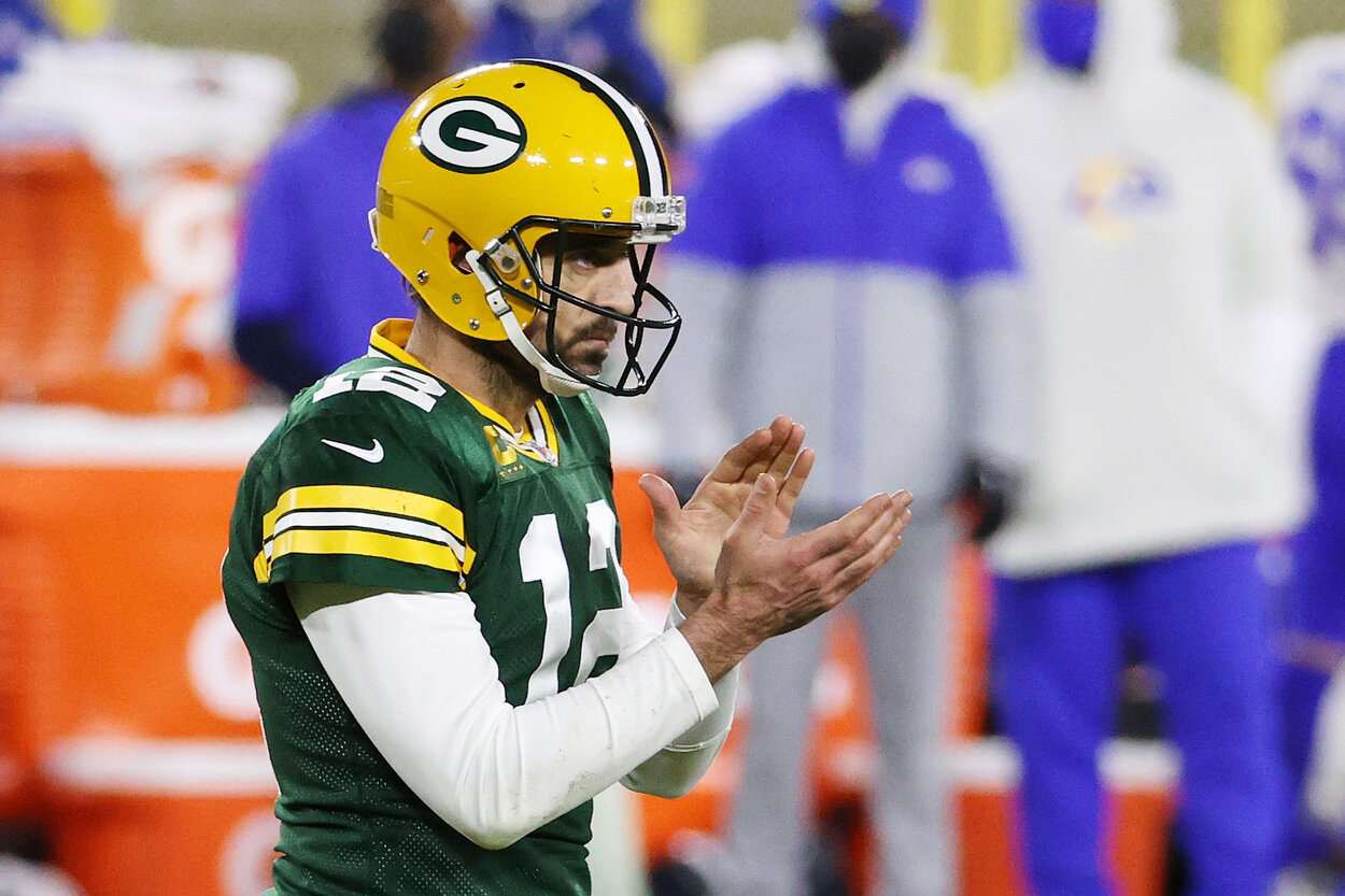 Green Bay Packers quarterback Aaron Rodgers during a 2021 game.
