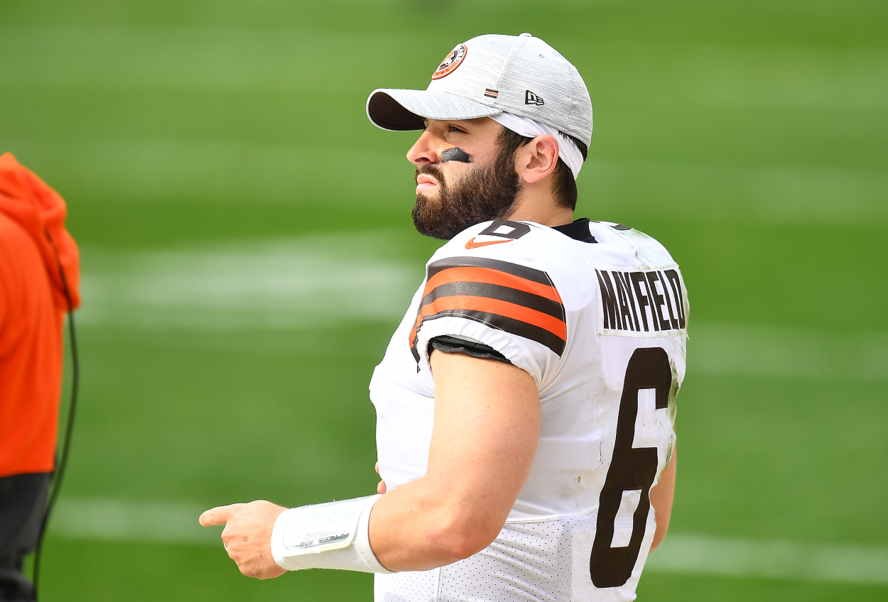 Baker Mayfield, who is still playing on his rookie contract with the Browns, in a game against the Steelers.