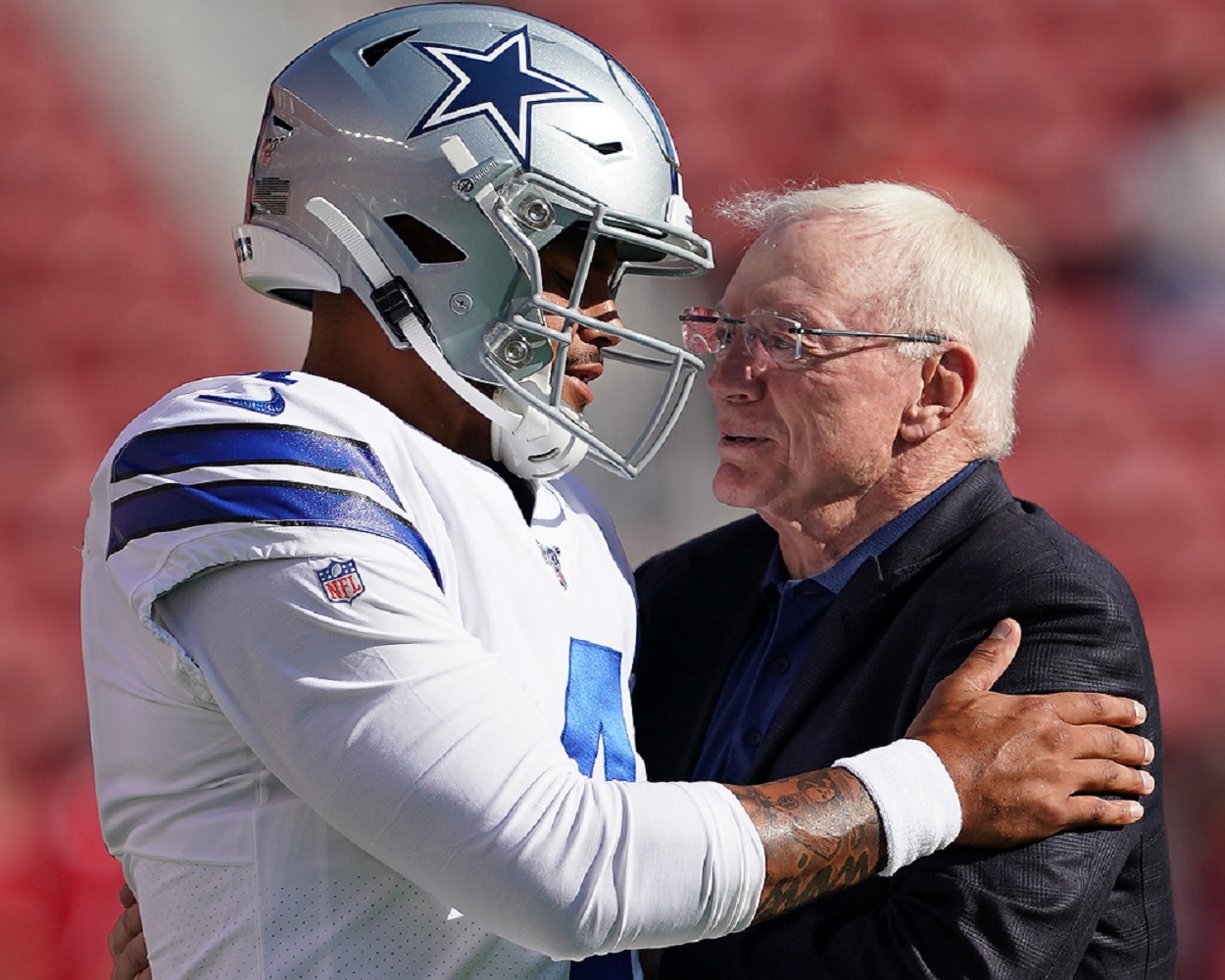 Dallas Cowboys quarterback Dak Prescott and owner Jerry Jones in 2019