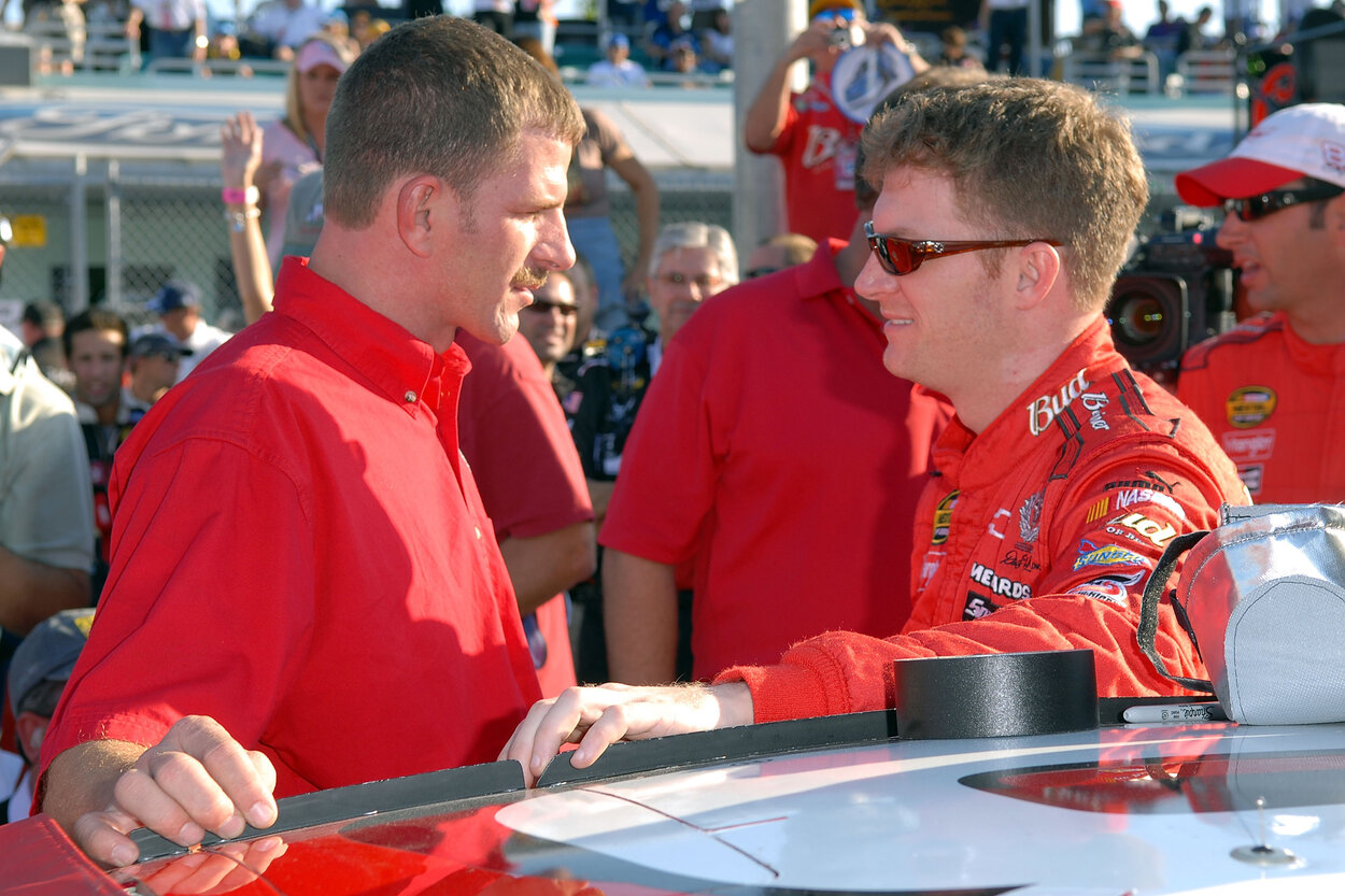 NASCAR driver Dale Earnhardt Jr. (R) and his half-brother, Kerry, before a race in 2007.