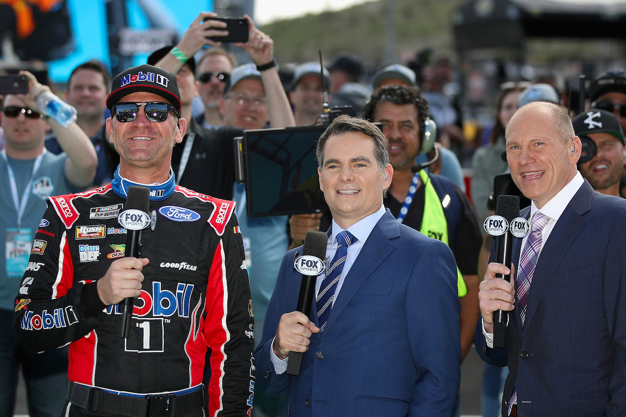 Jeff Gordon joined by Clint Bowyer before NASCAR race.