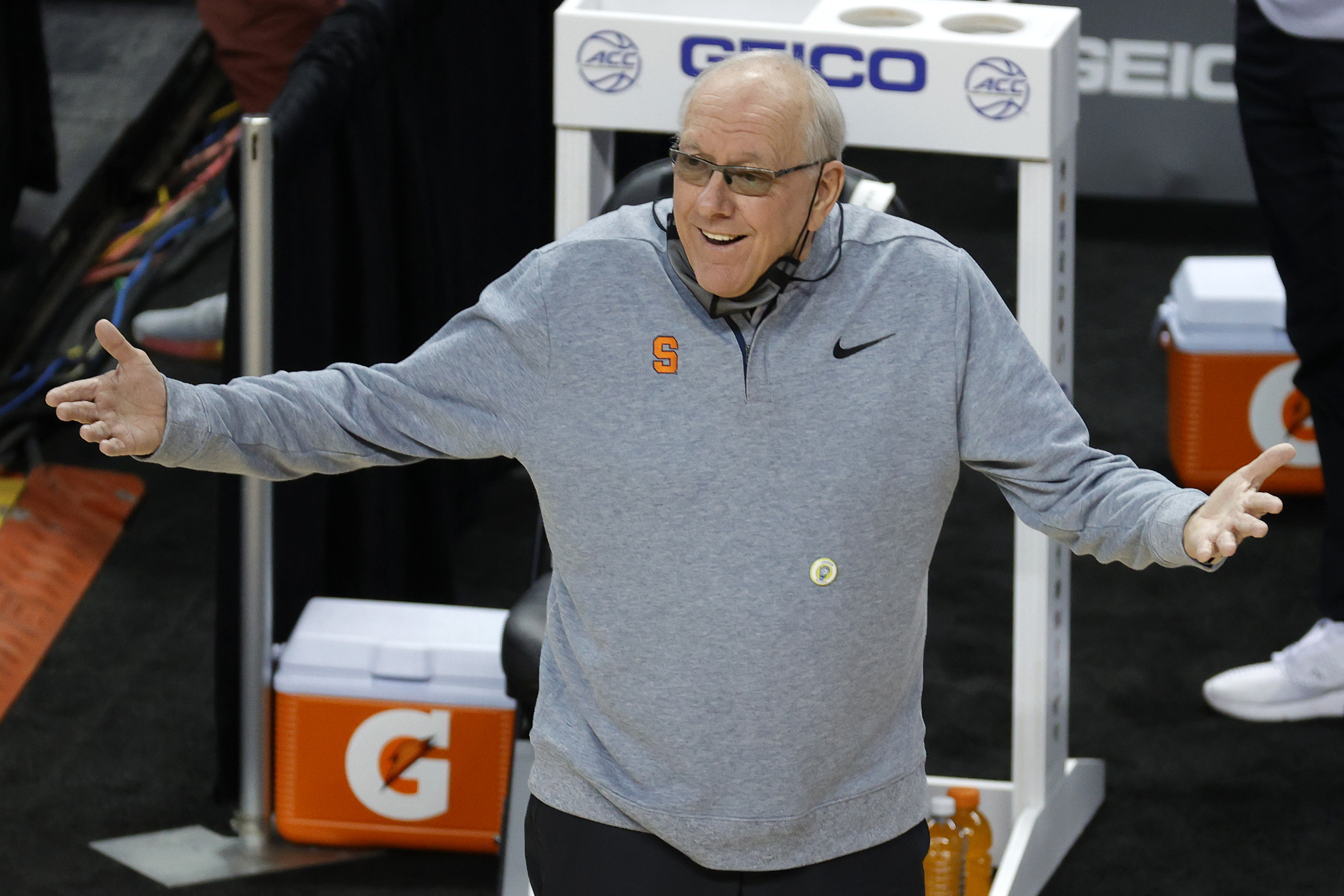 Syracuse men's basketball head coach Jim Boeheim during a 2021 game.