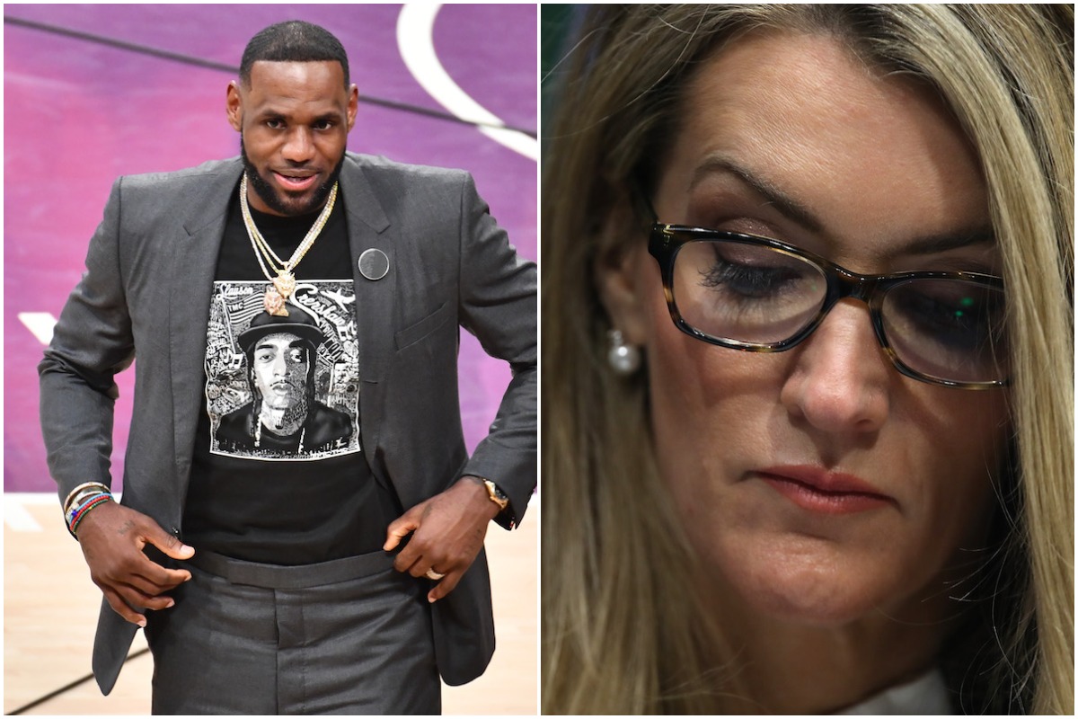 NBA player LeBron James (left) and politician Kelly Loeffler (right)