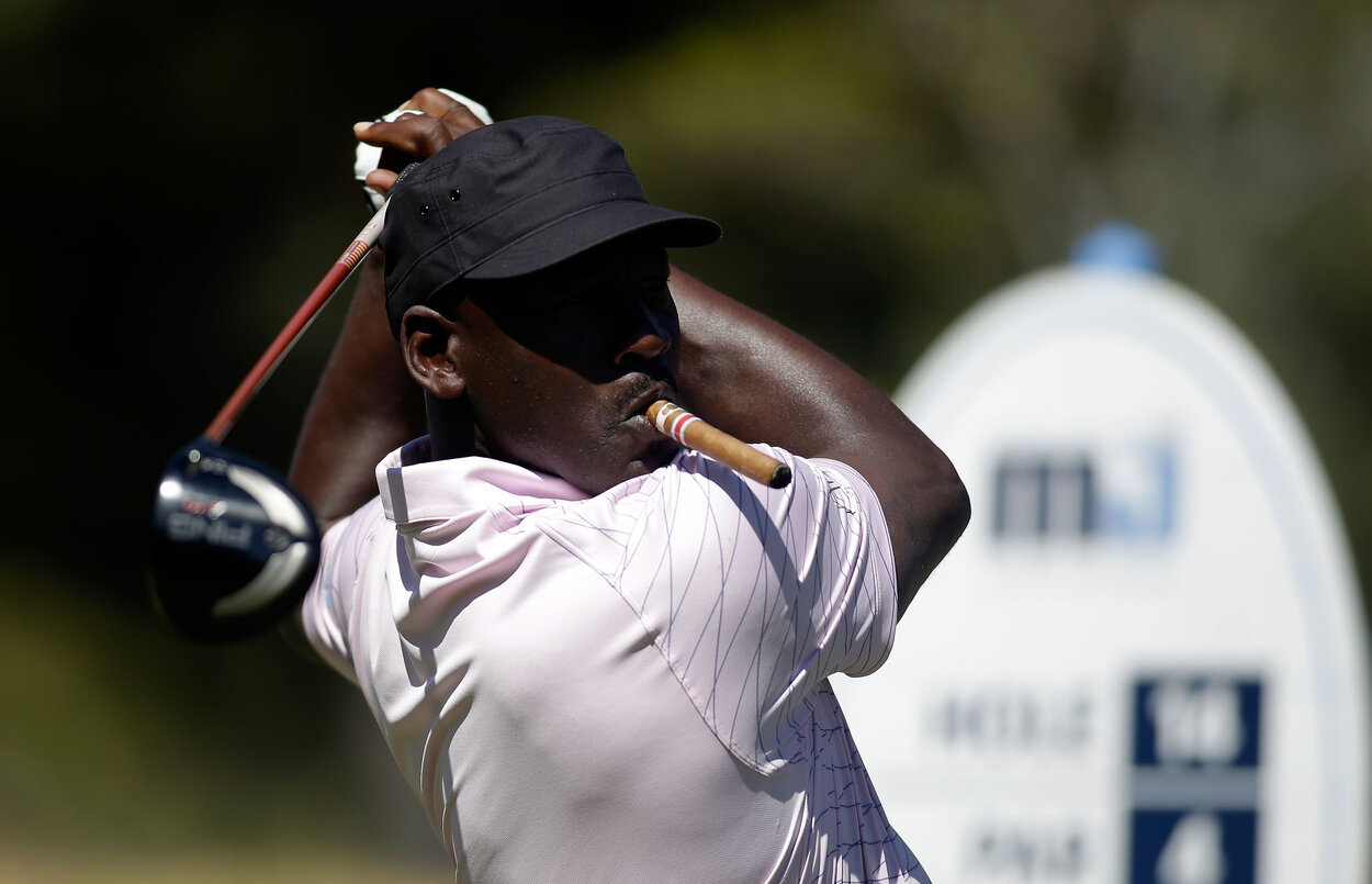 NBA legend Michael Jordan golfing in 2014.
