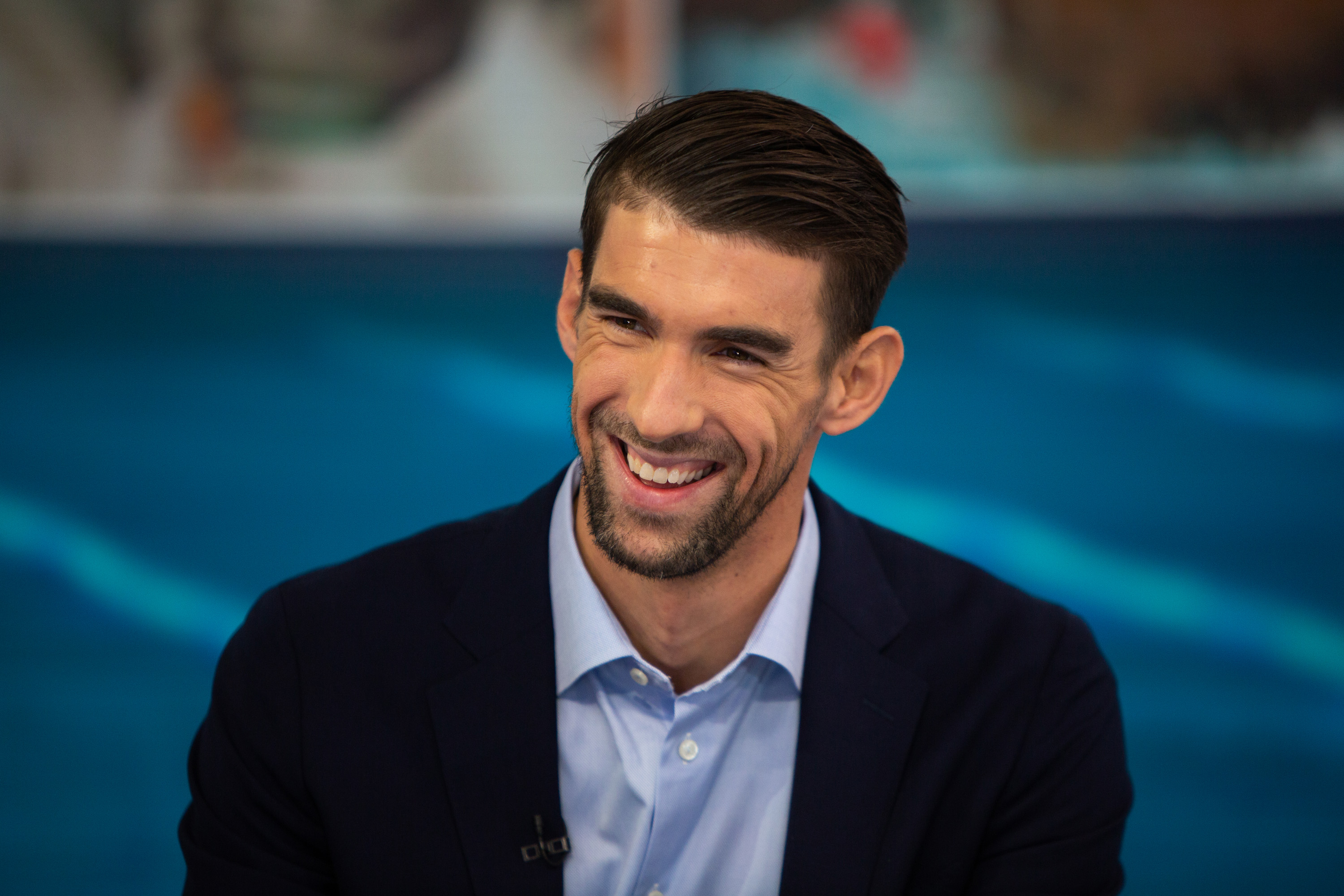 A retired Michael Phelps on a talk show