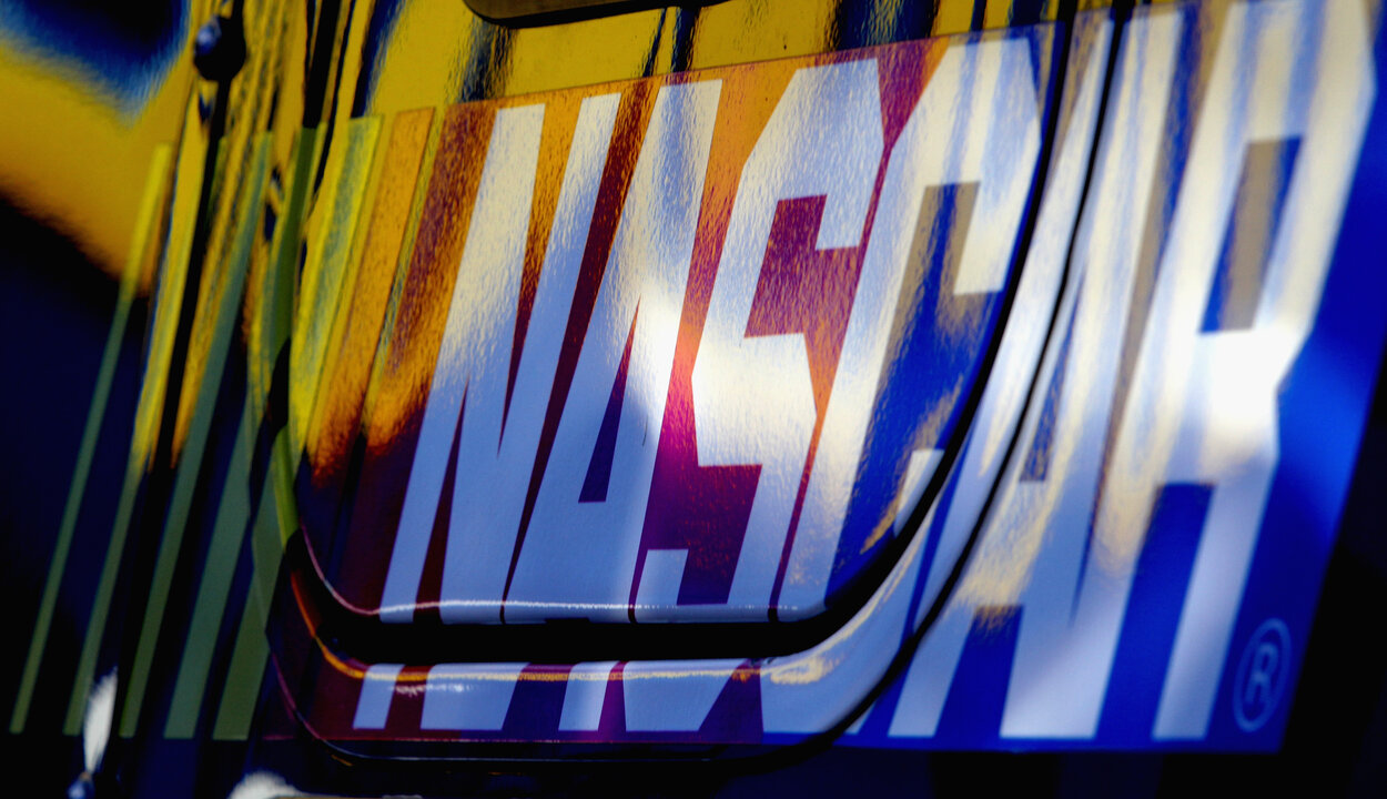 The NASCAR logo before a race in 2014.
