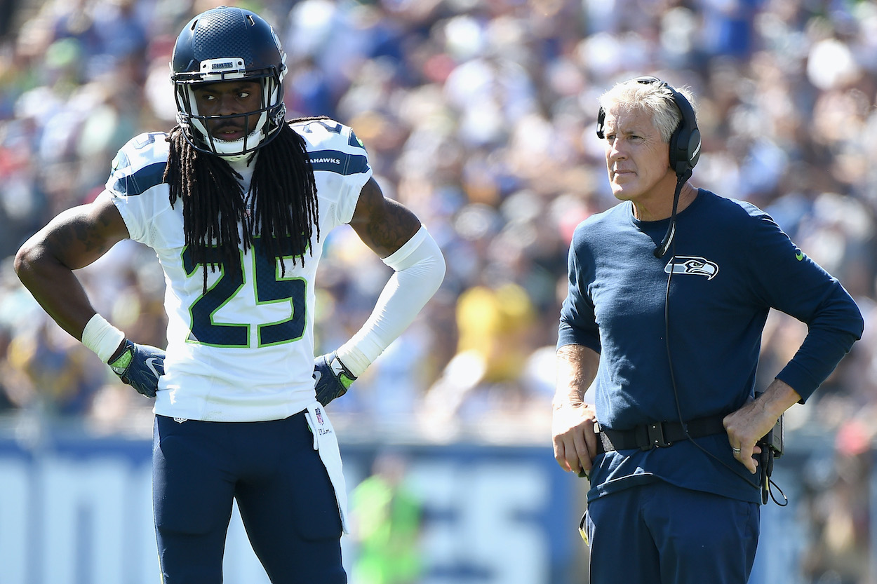 Richard Sherman and Pete Carroll of the Seattle Seahawks