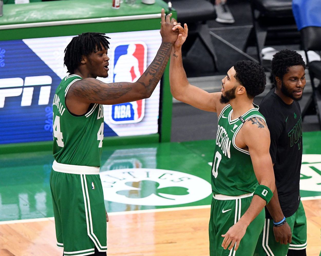 Boston Celtics players Robert Williams and Jayson Tatum