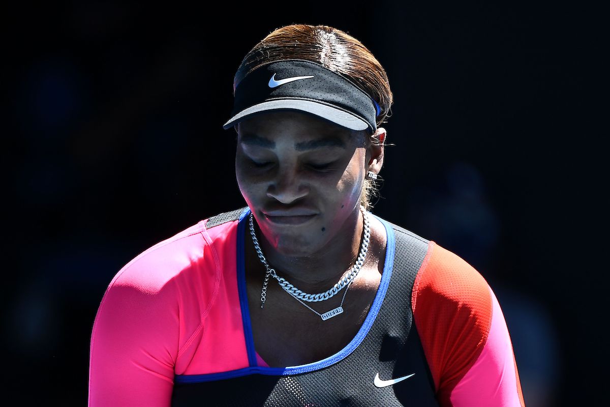 Tennis player Serena William reacts to a point
