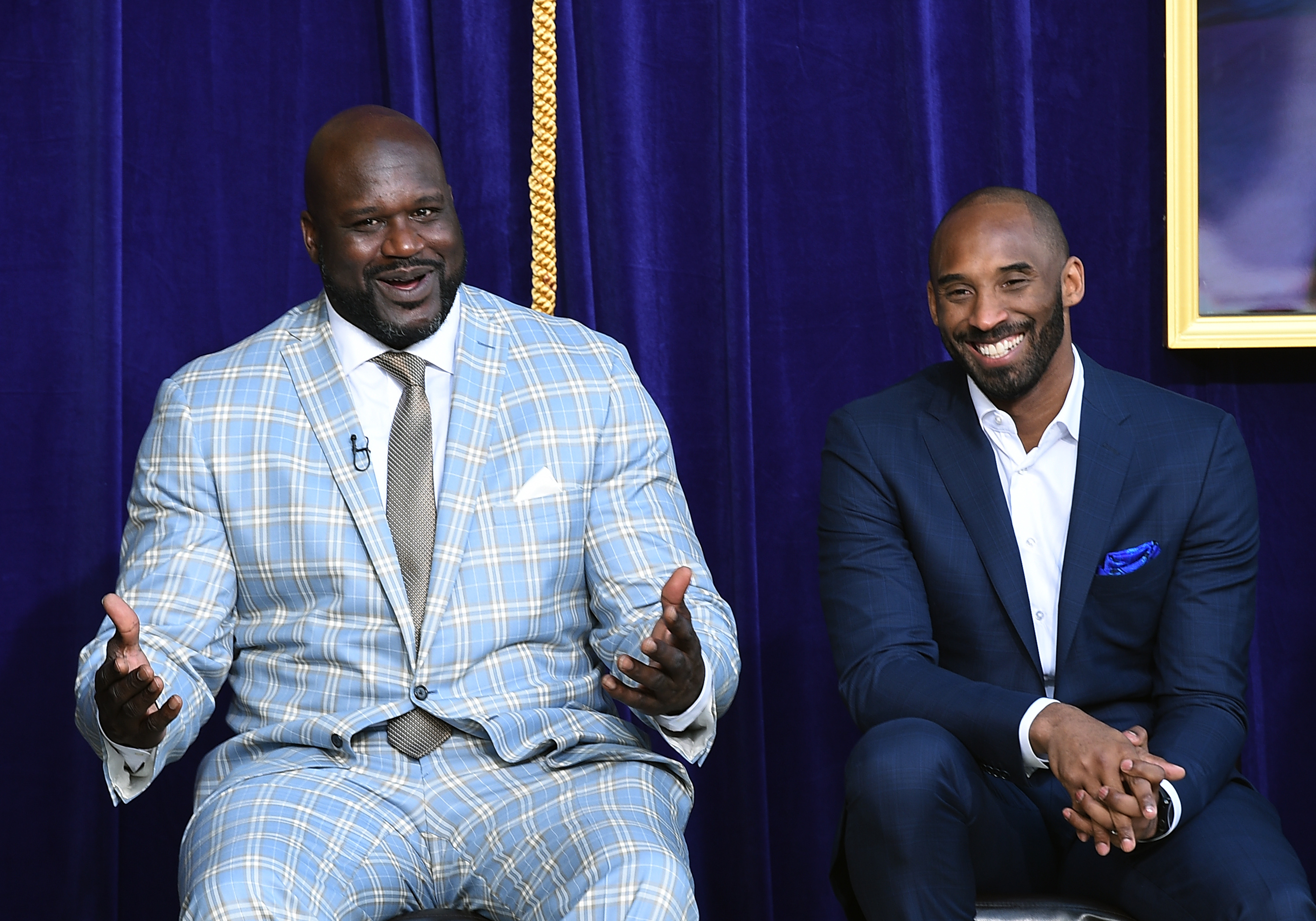Shaquille O'Neal and Kobe Bryant at the unveiling of Shaq's statue at Staples Center in 2017