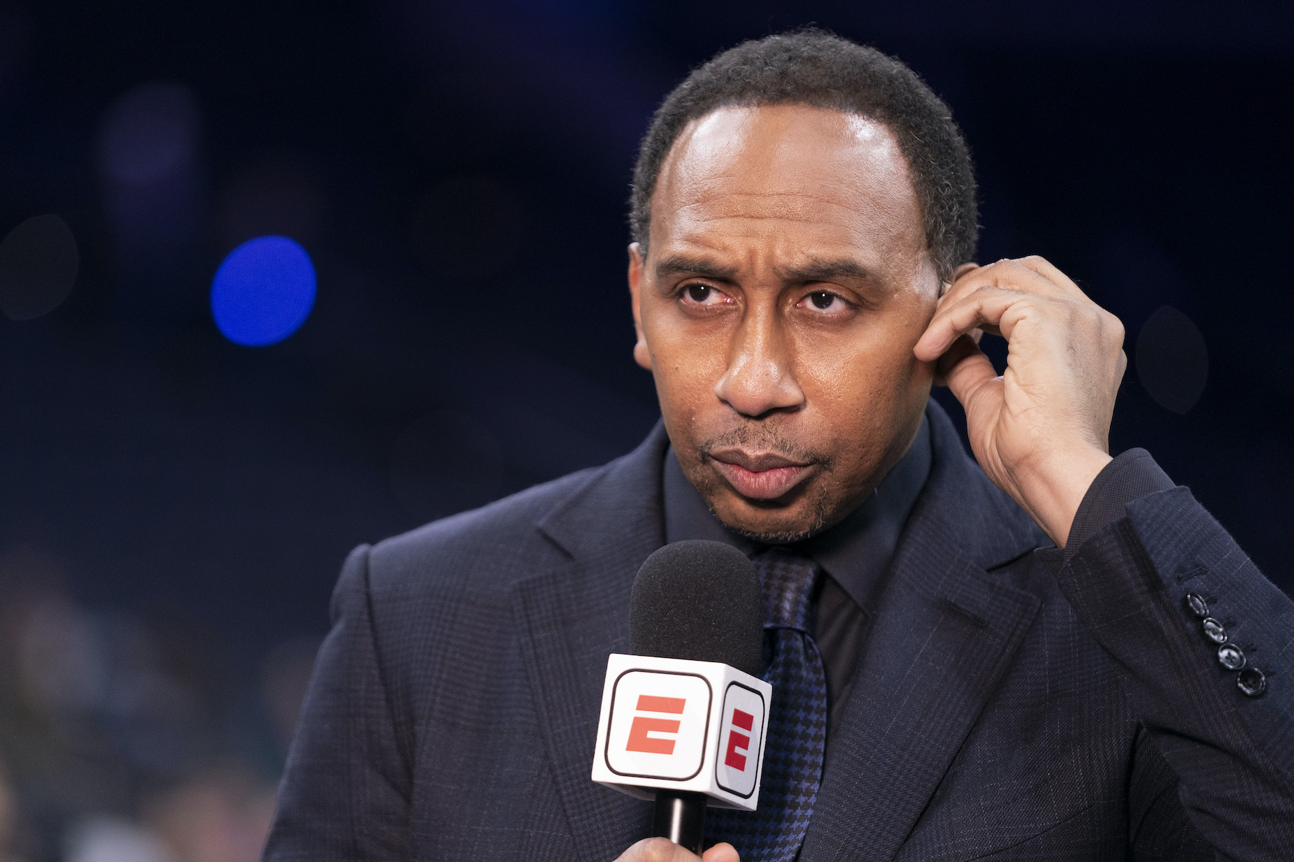 Stephen A. Smith prepares to hit the air for ESPN.