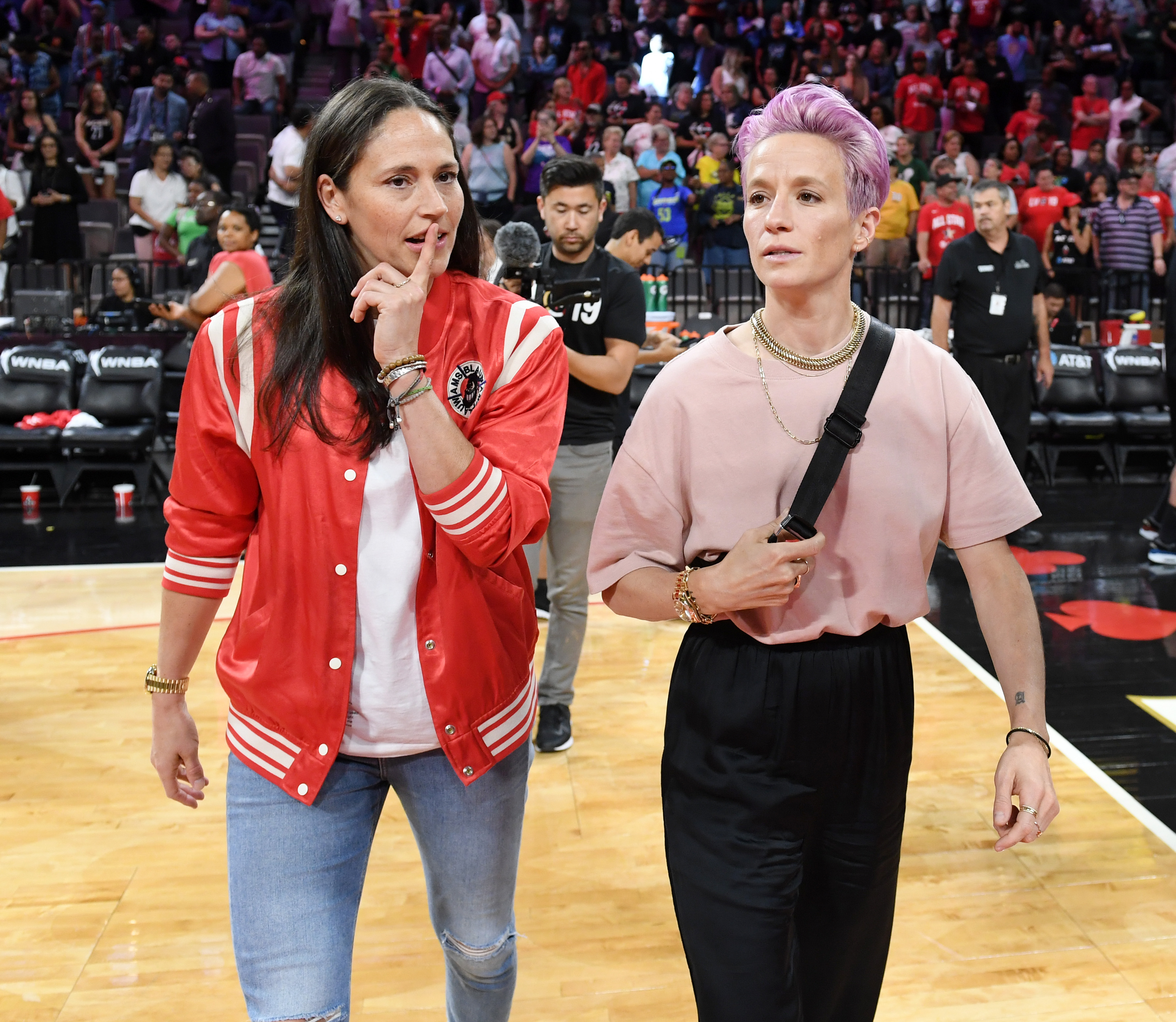 Sue Bird of the Seattle Storm and soccer player Megan Rapinoe attend the 2019 WNBA All-Star Game