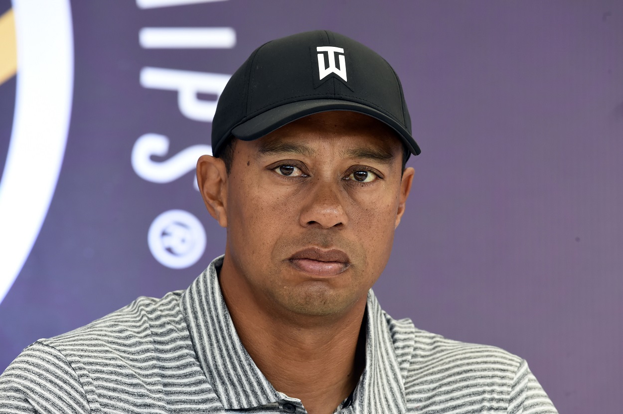 Tiger Woods at a press conference in 2019